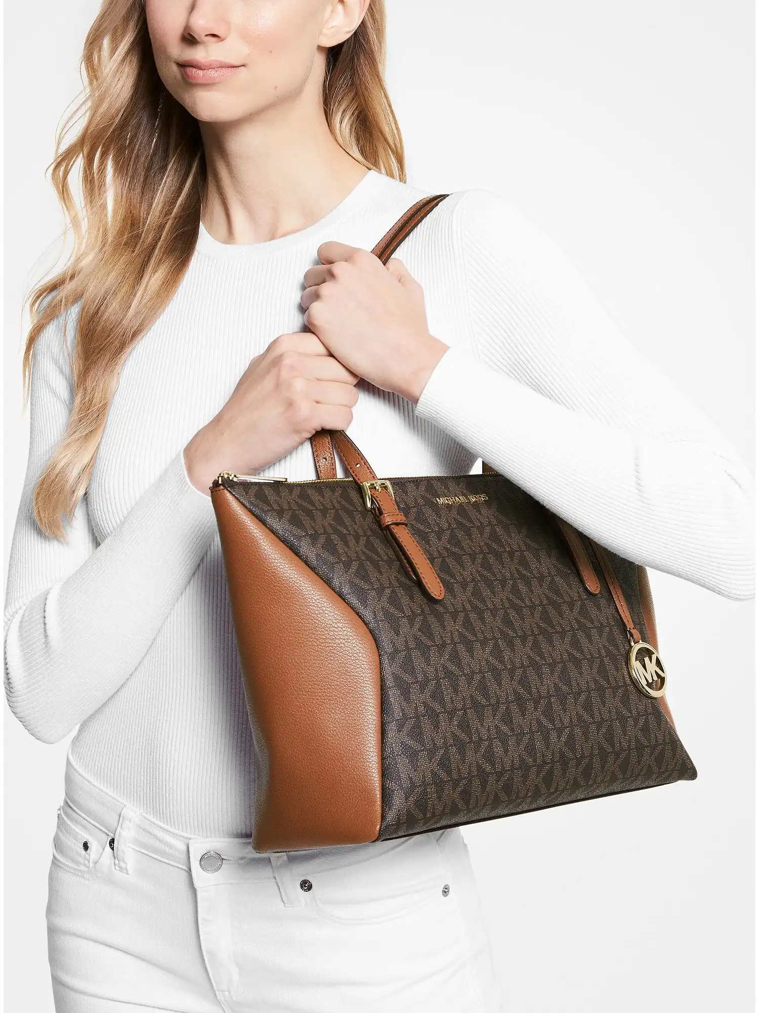 coraline large logo and leather tote bag brown