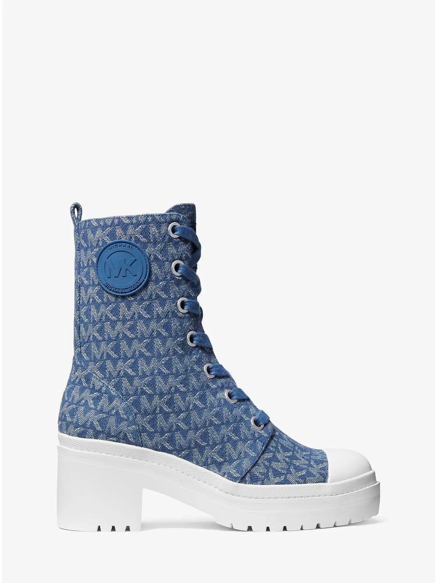 corey denim logo jacquard combat boot denim