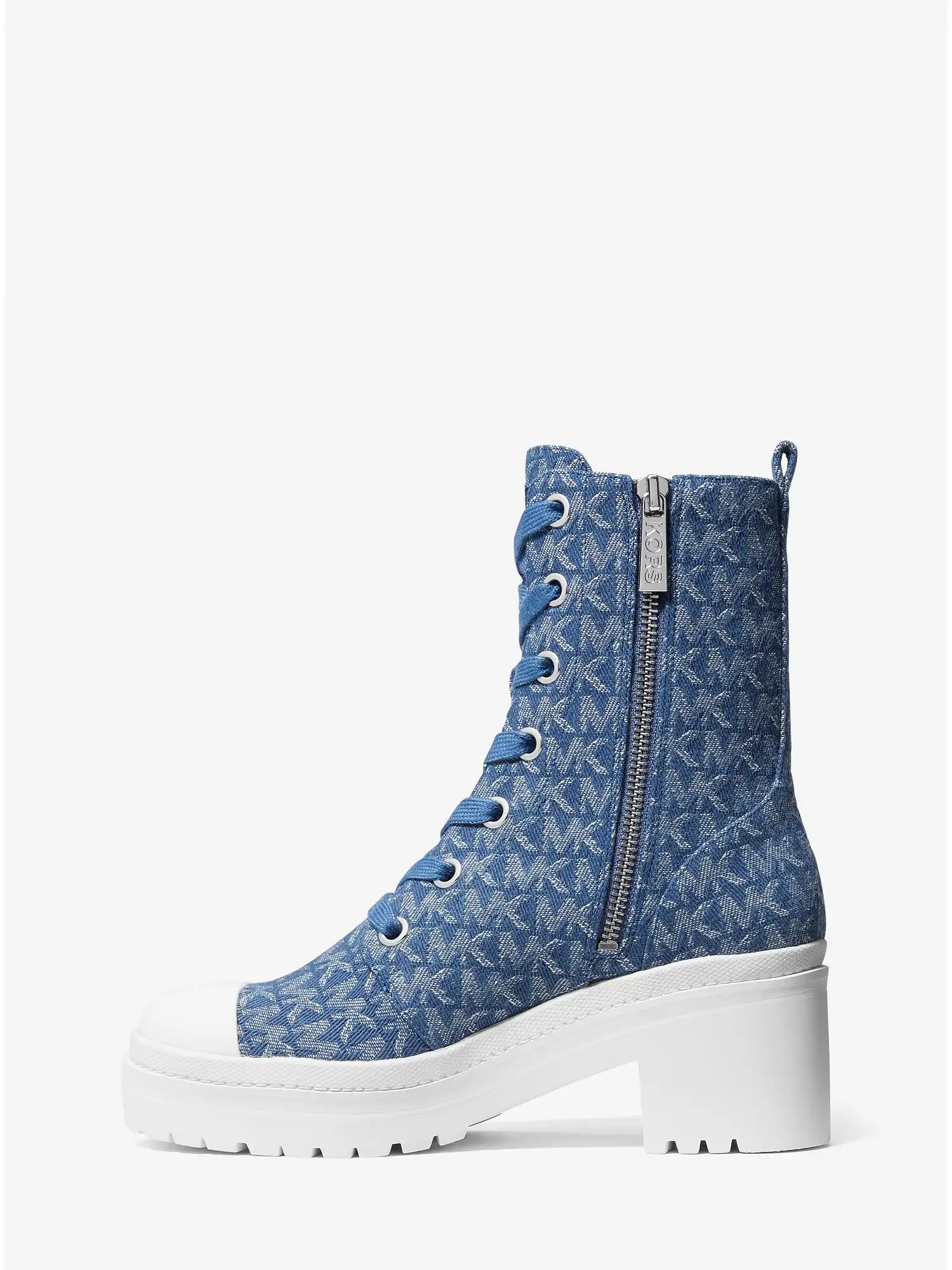 corey denim logo jacquard combat boot denim