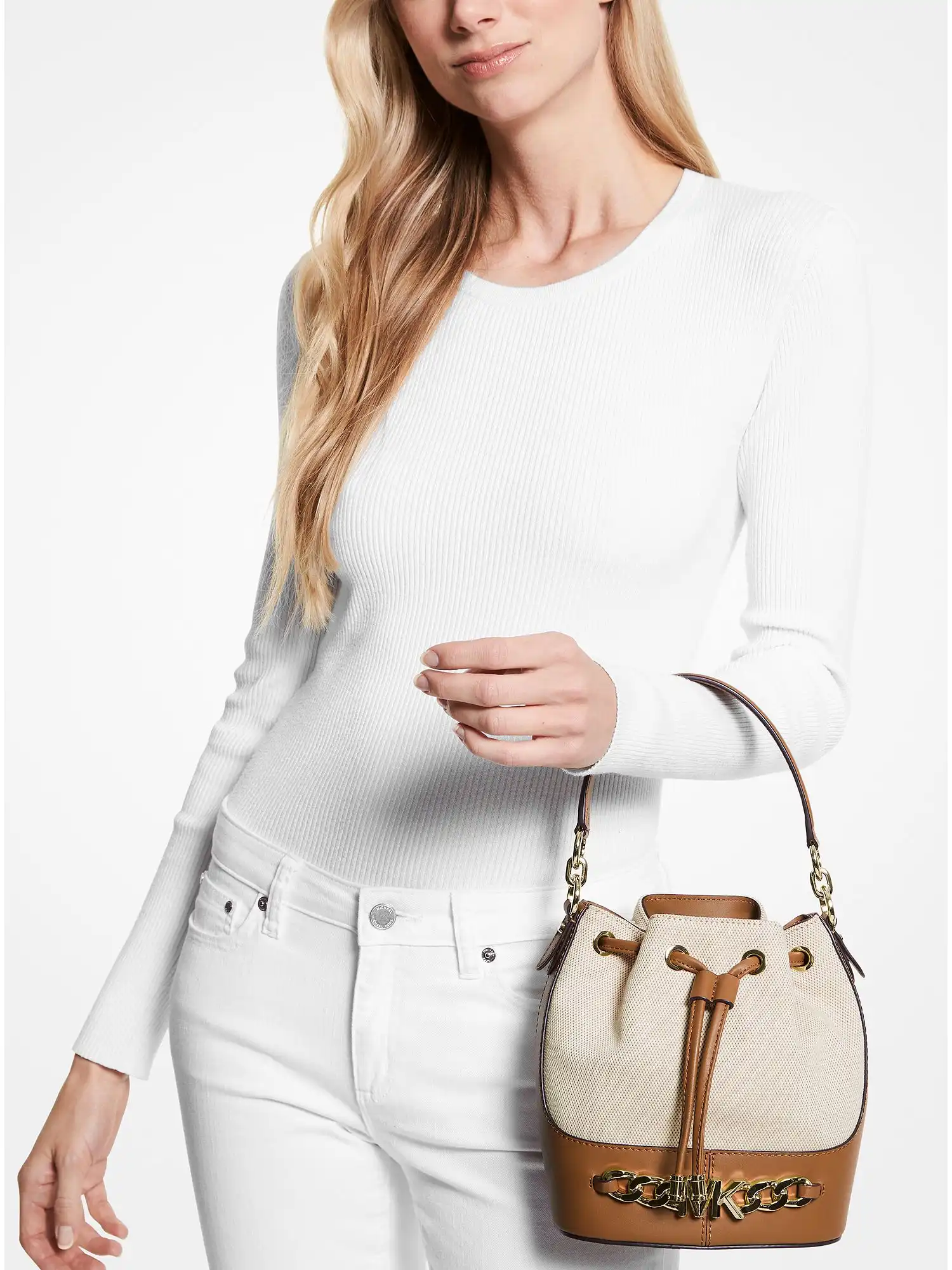 devon small canvas bucket bag natural