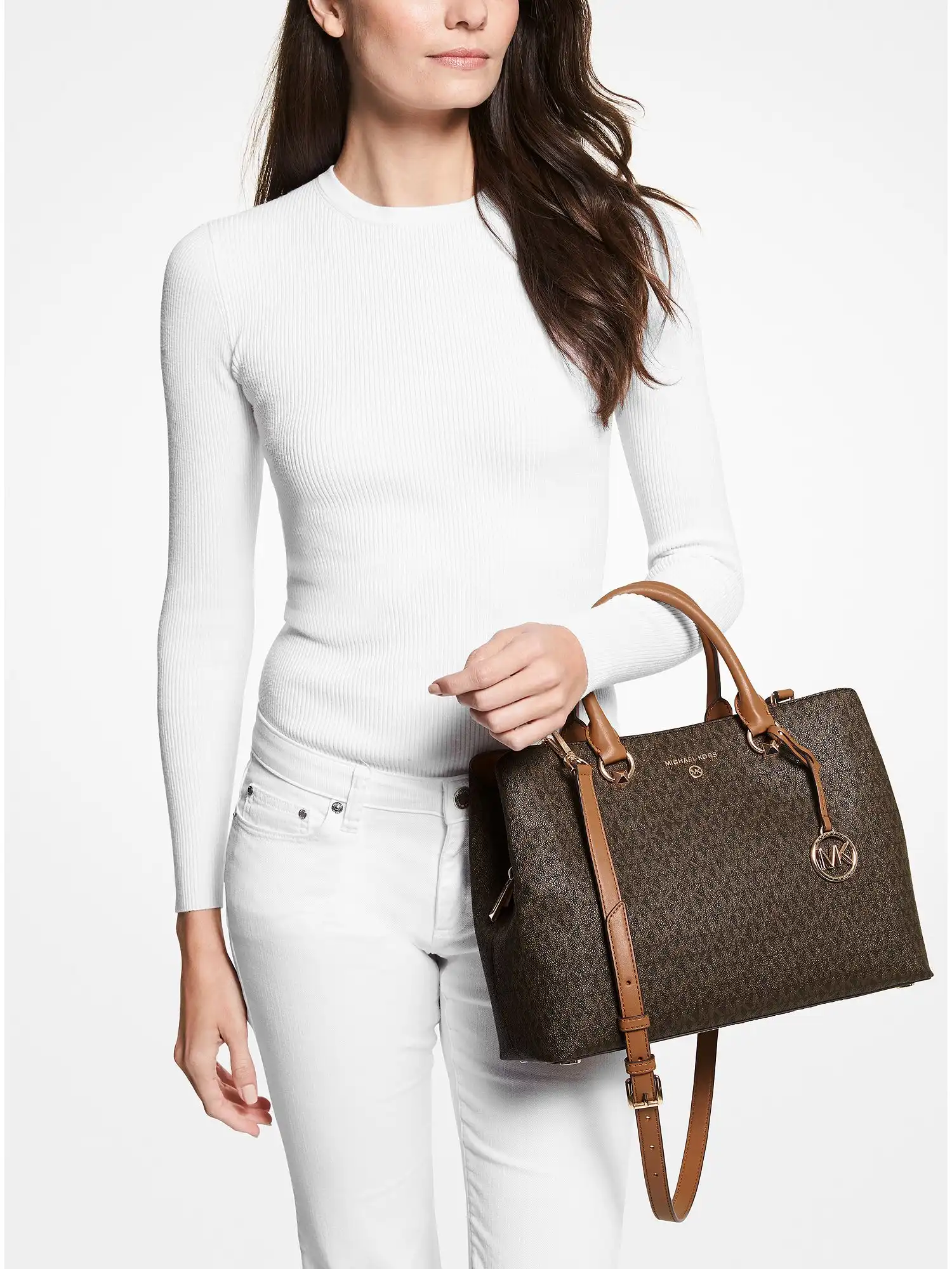 edith large logo satchel brn acorn