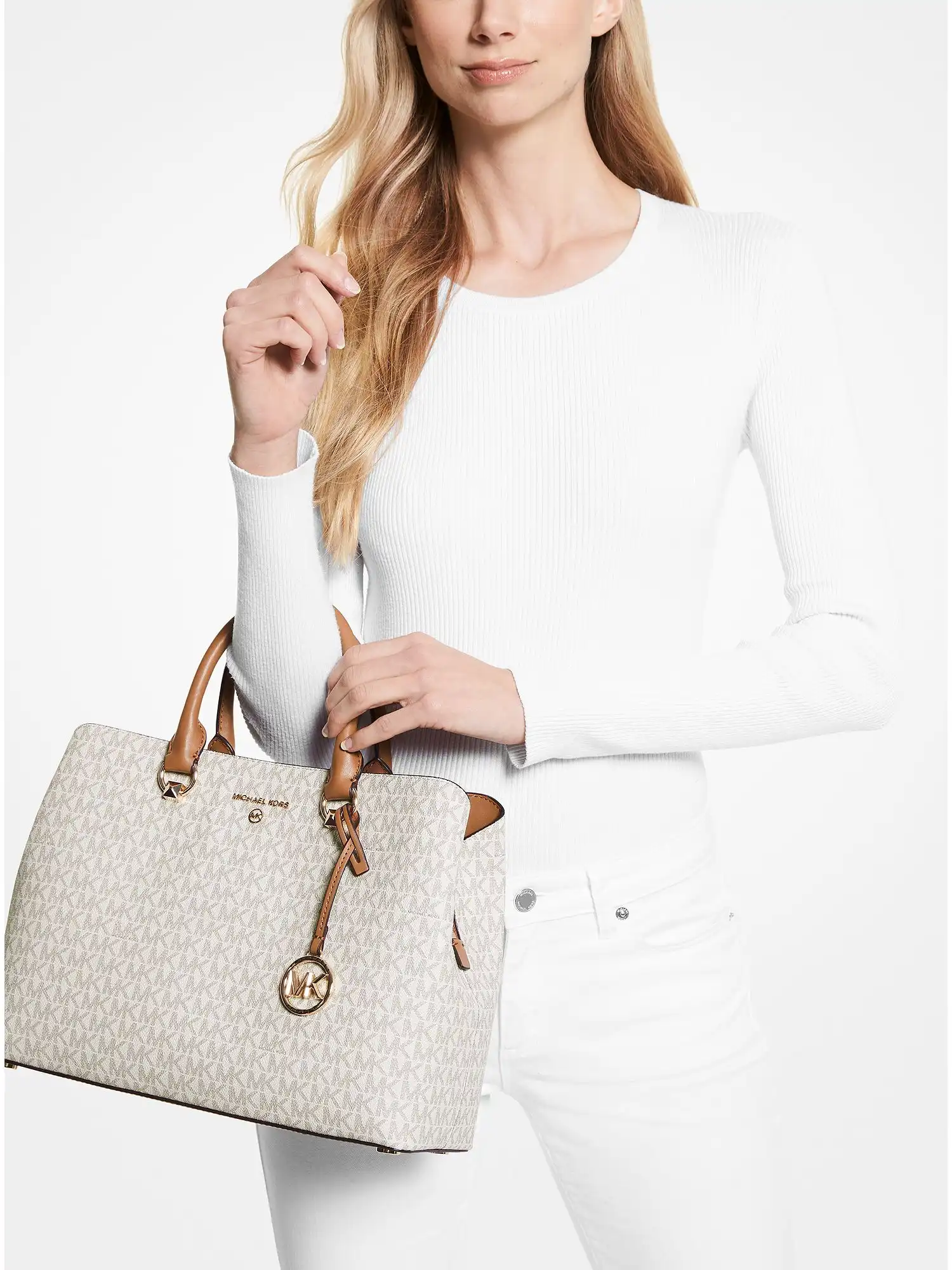 edith large logo satchel vanilla acorn