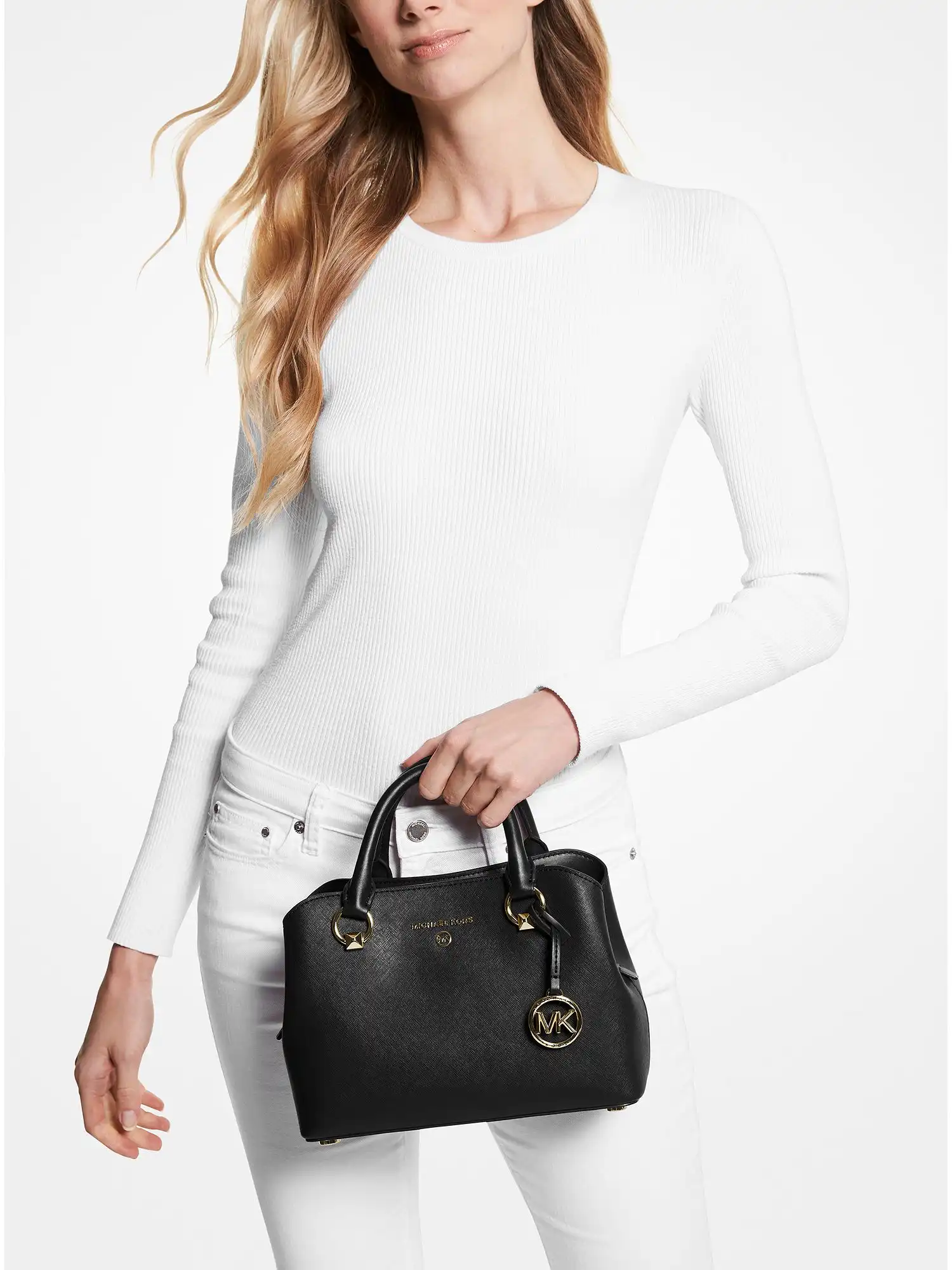 edith small saffiano leather satchel black