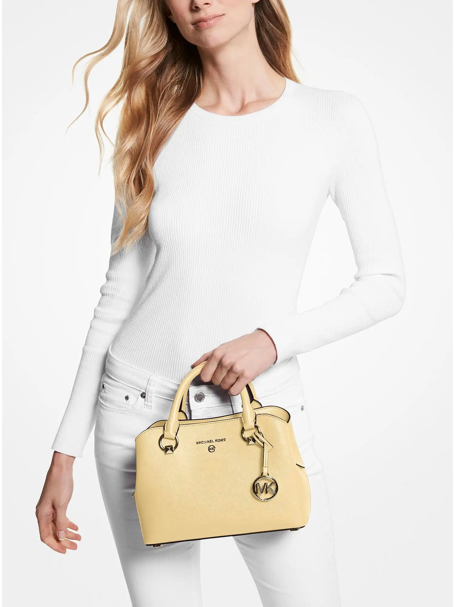 edith small saffiano leather satchel buttercup