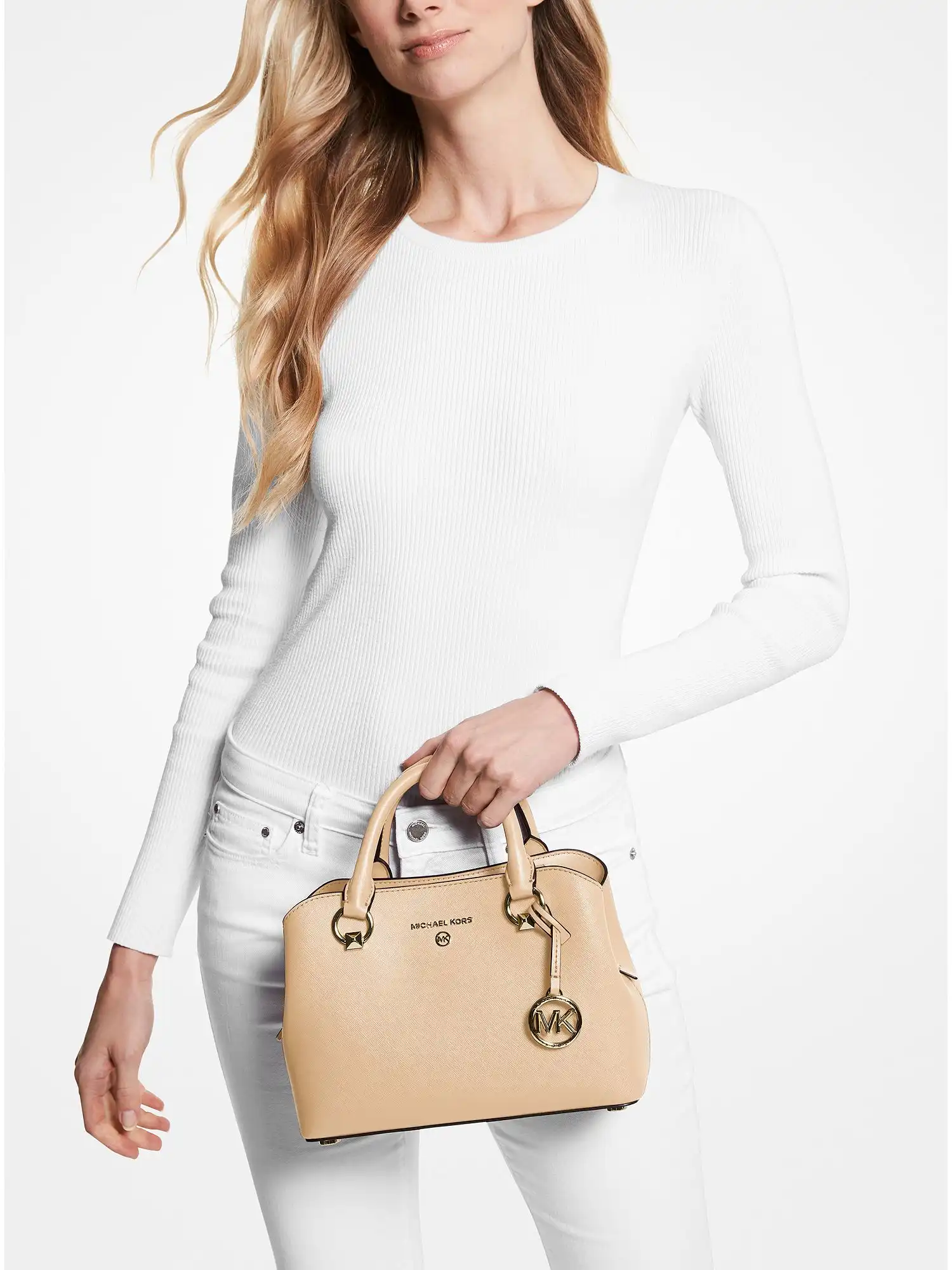 edith small saffiano leather satchel buttermilk