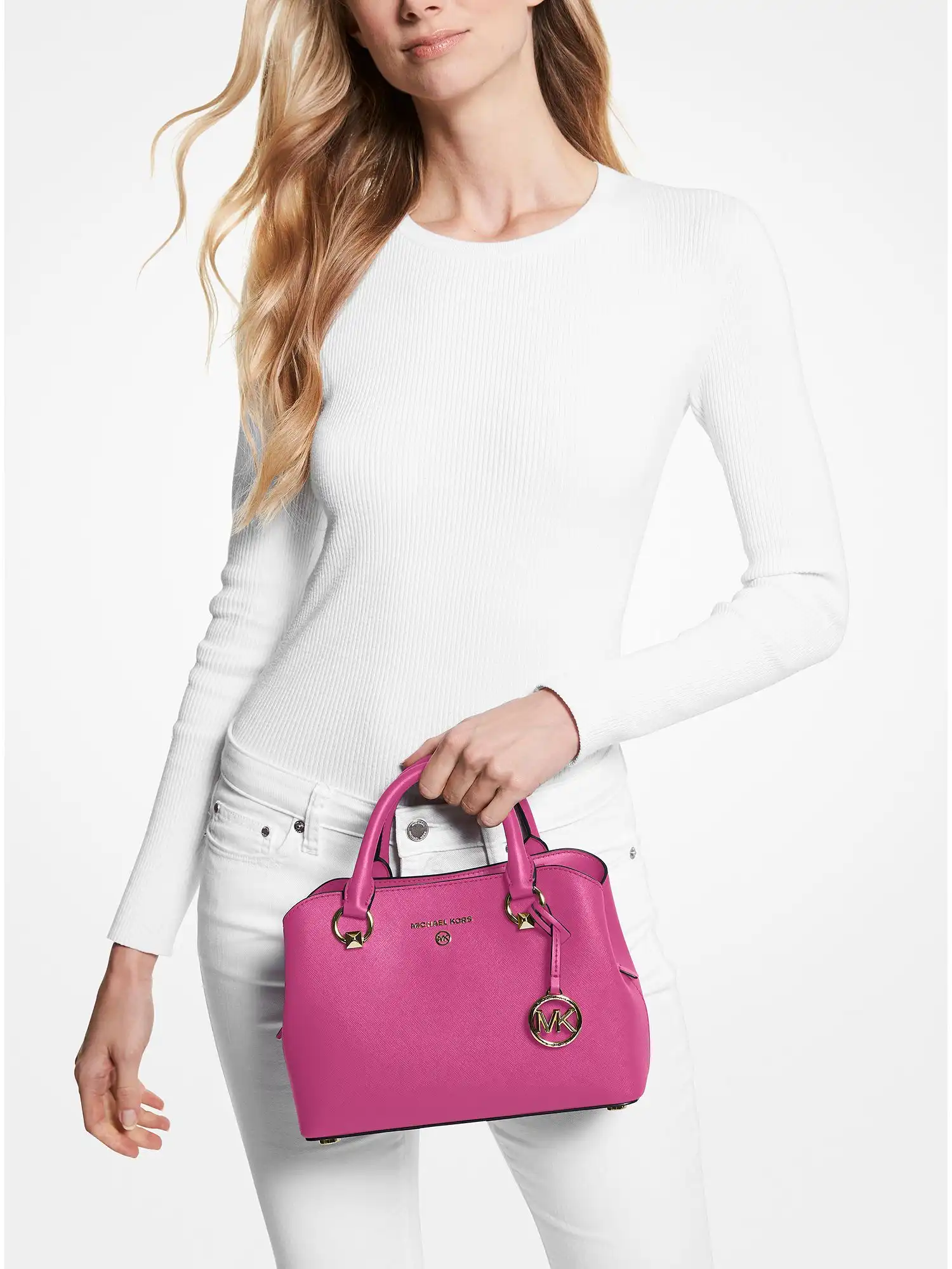 edith small saffiano leather satchel french pink