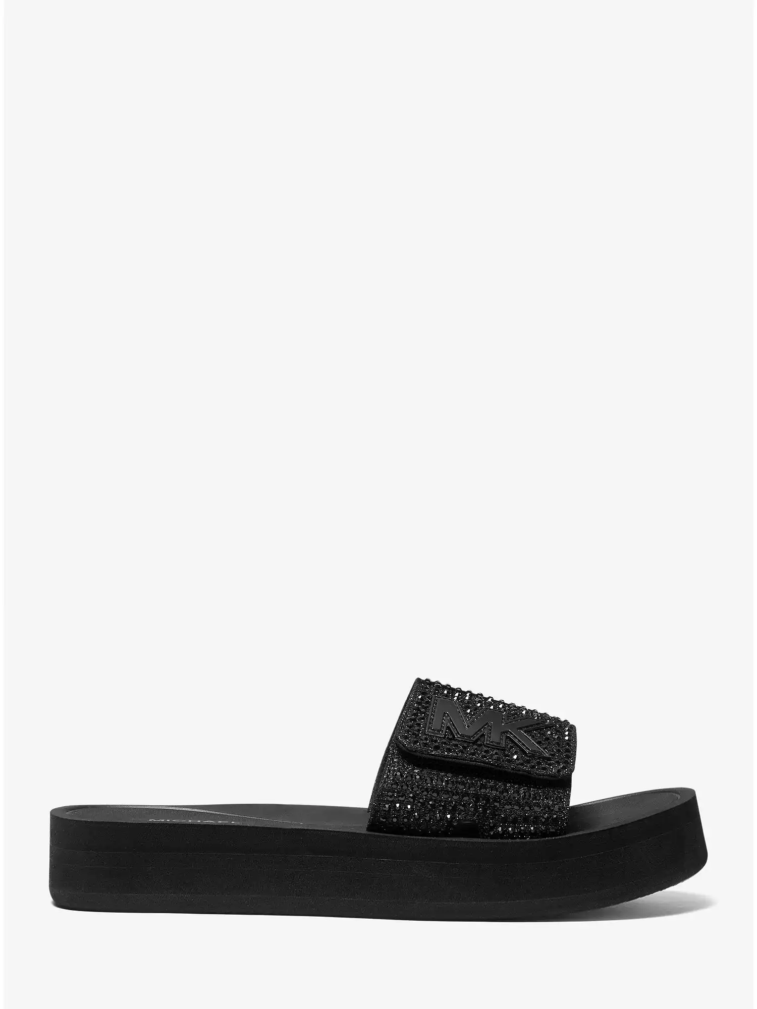embellished platform slide sandal black