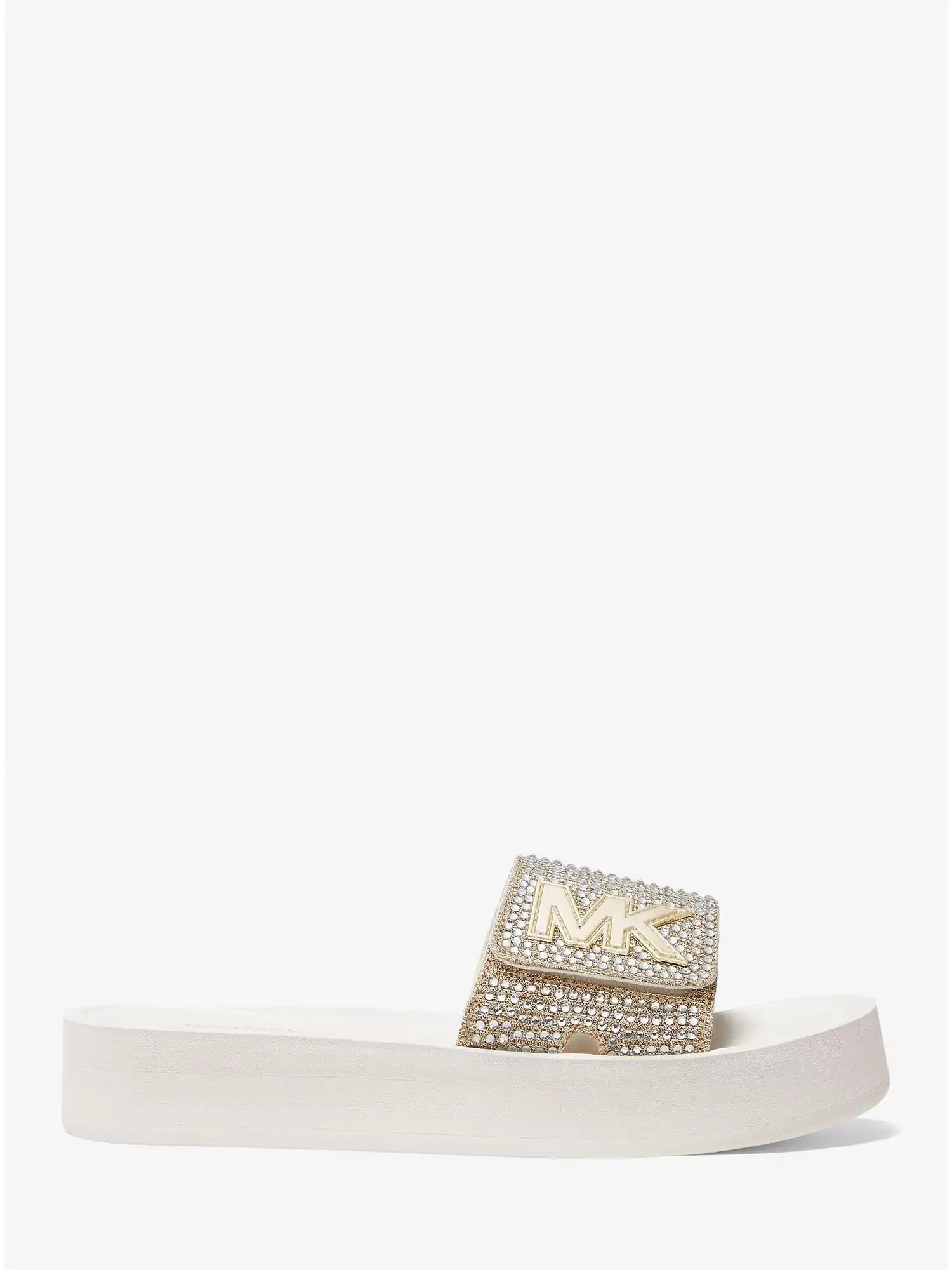 embellished platform slide sandal pale gold
