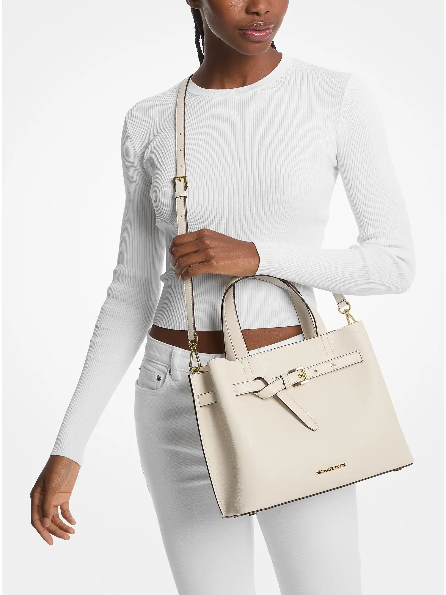 emilia large pebbled leather satchel lt cream