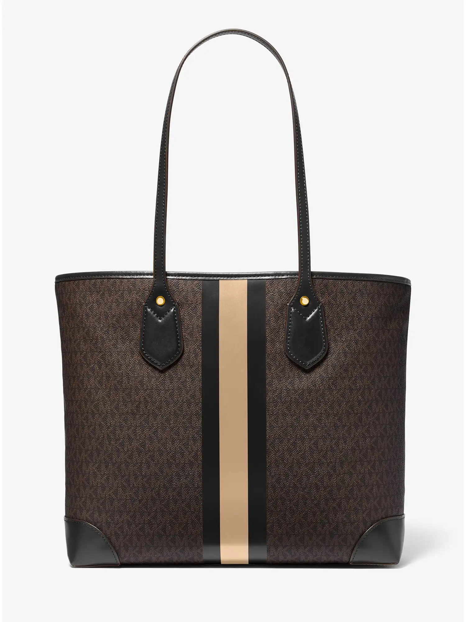 eva large logo stripe tote bag black camel