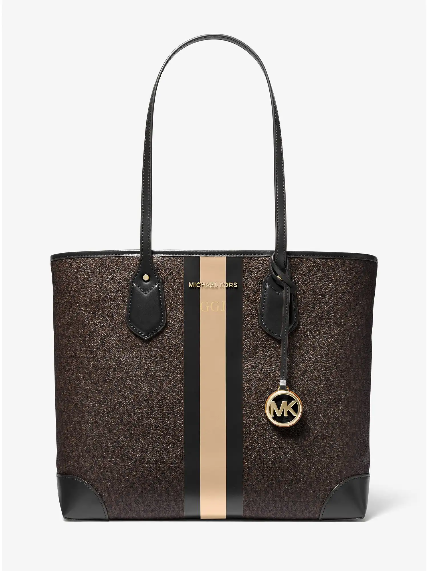 eva large logo stripe tote bag black camel