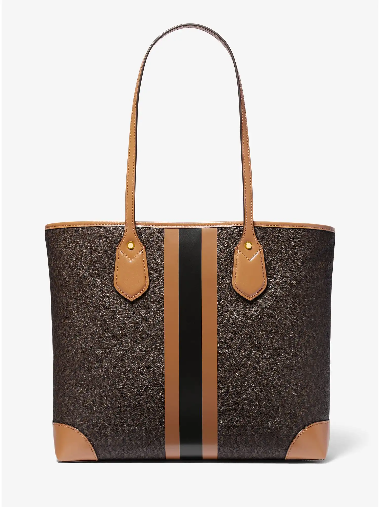 eva large logo stripe tote bag brn acorn