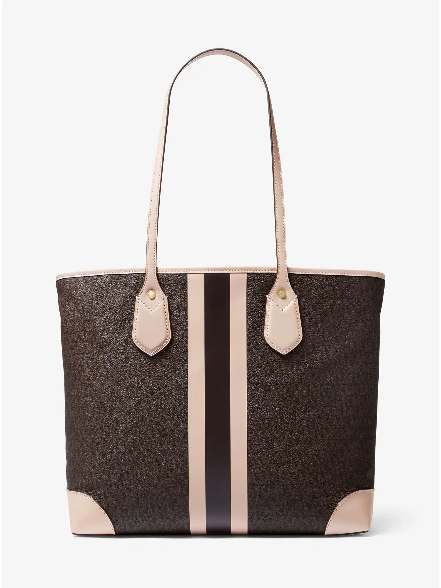 eva large logo stripe tote bag brn sftpink