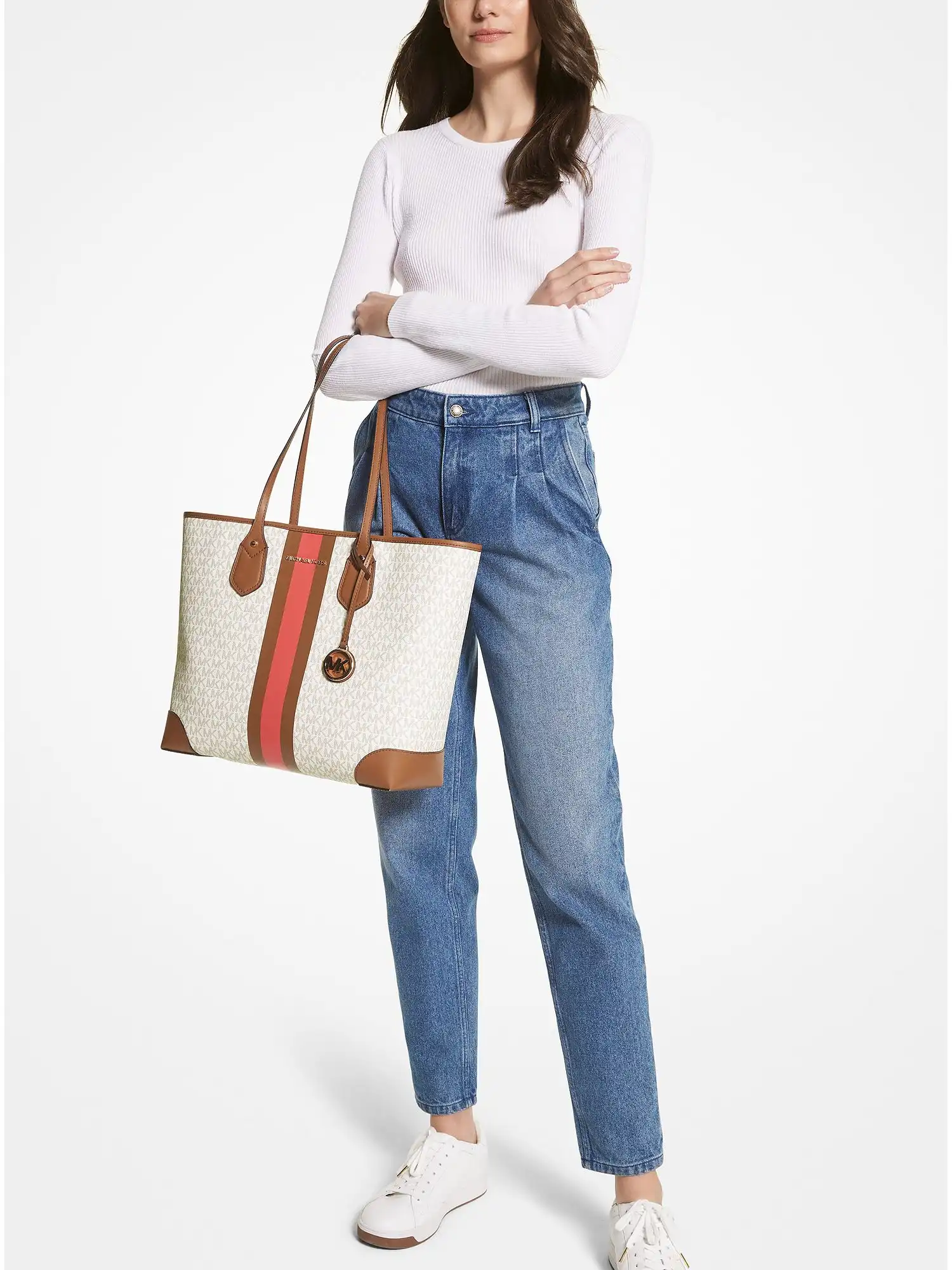 eva large logo stripe tote bag dahlia multi