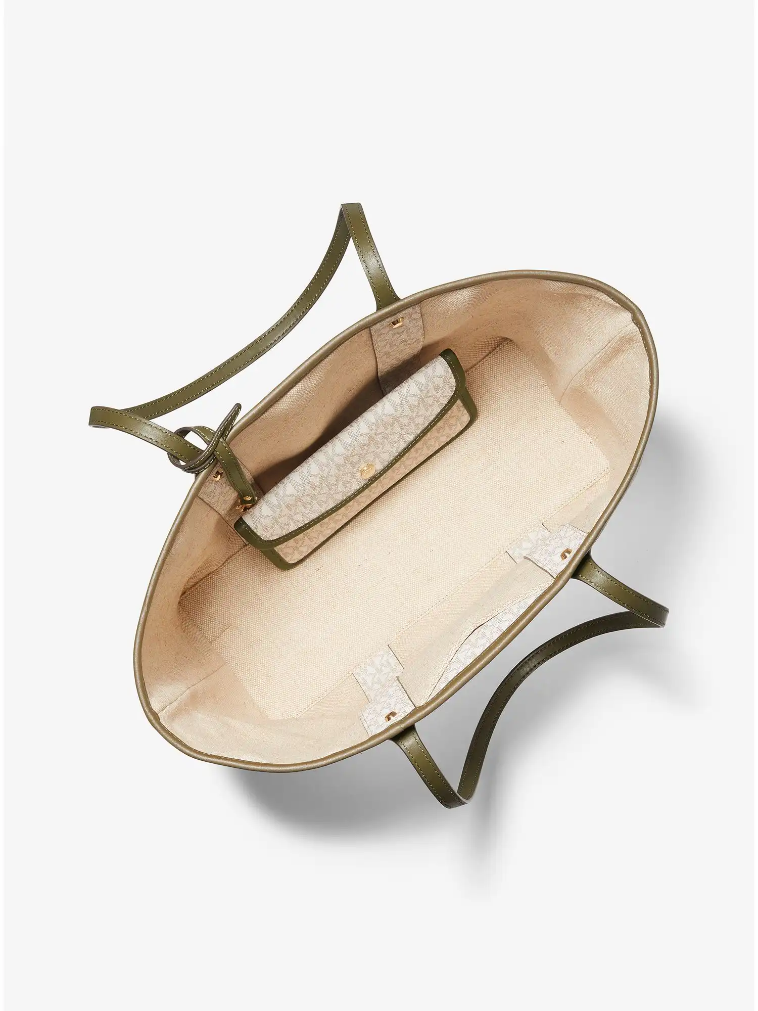 eva large logo stripe tote bag light sage olive