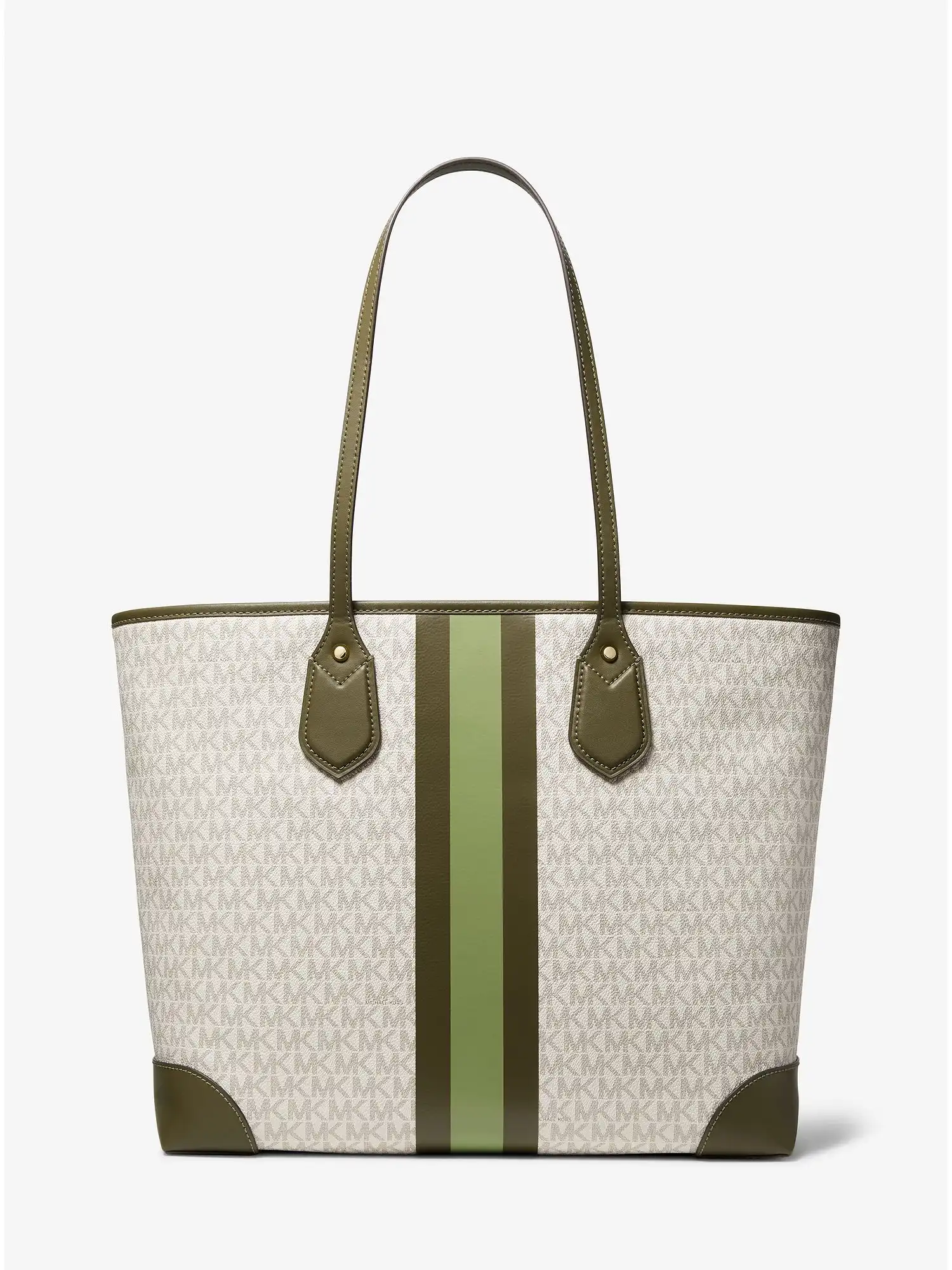 eva large logo stripe tote bag light sage olive