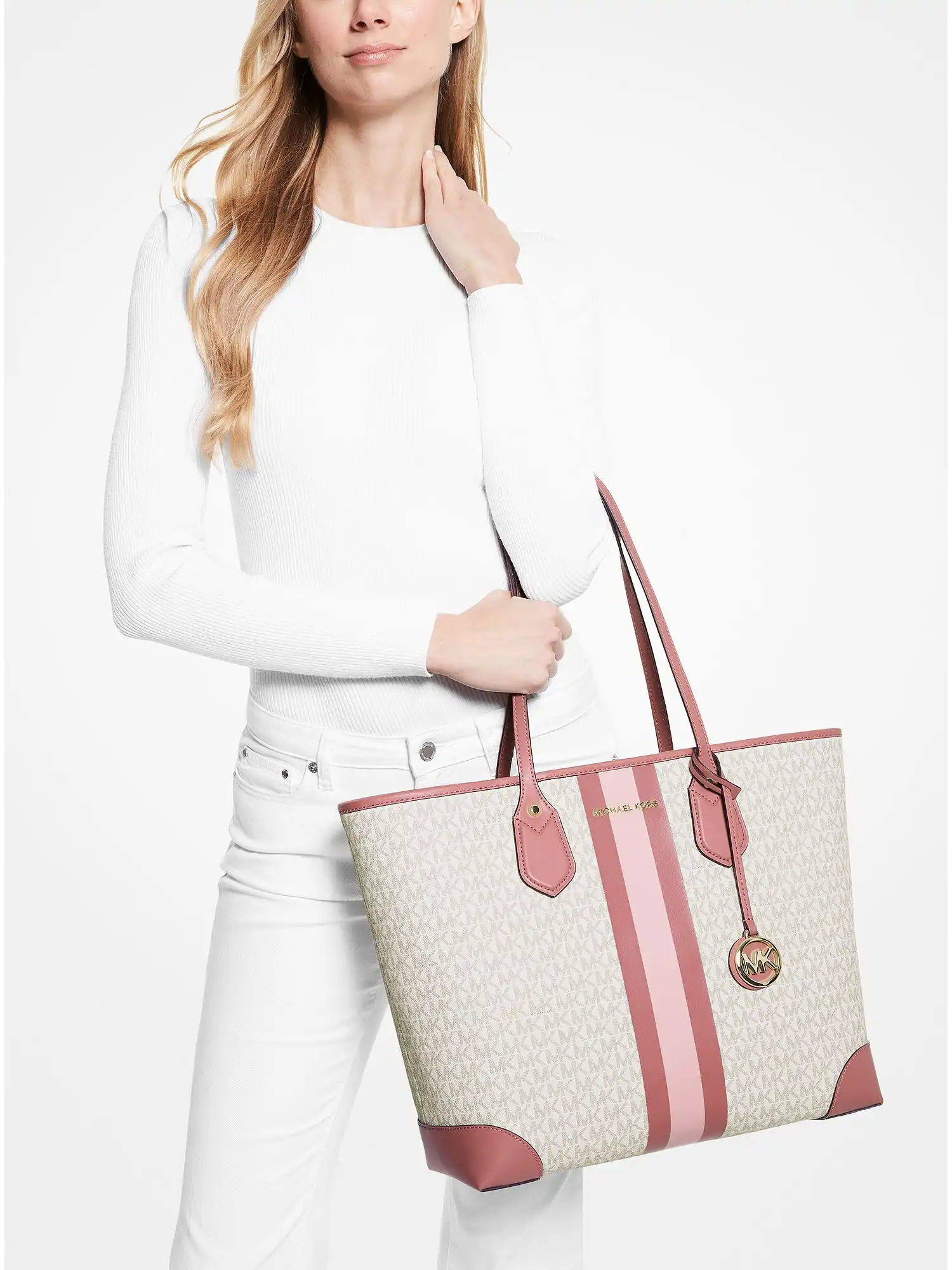 eva large logo stripe tote bag rose multi