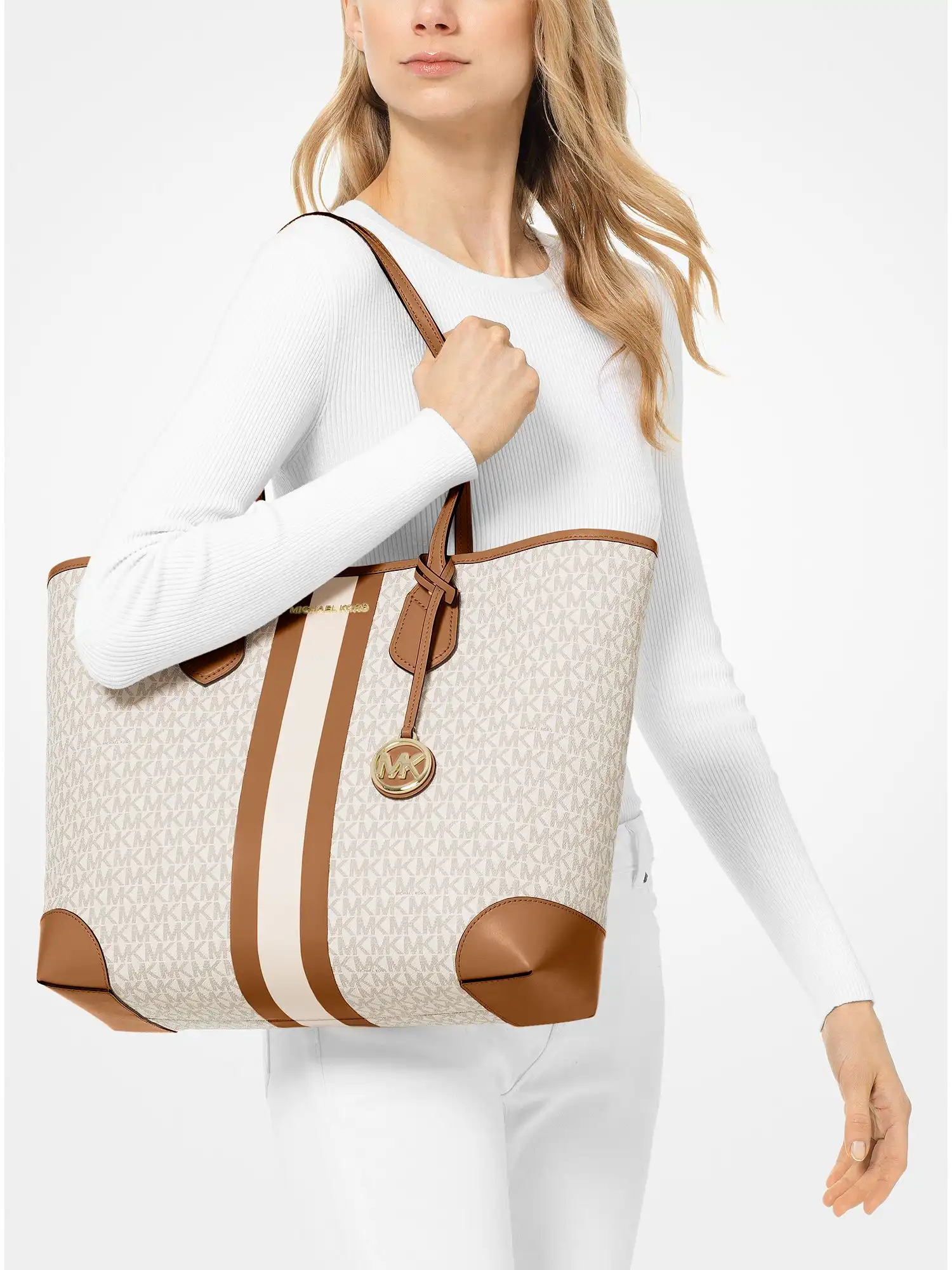 eva large logo stripe tote bag vanilla acorn