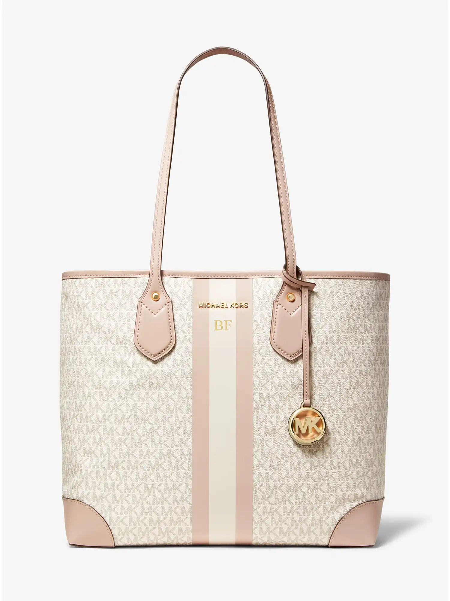 eva large logo stripe tote bag vanilla soft pink