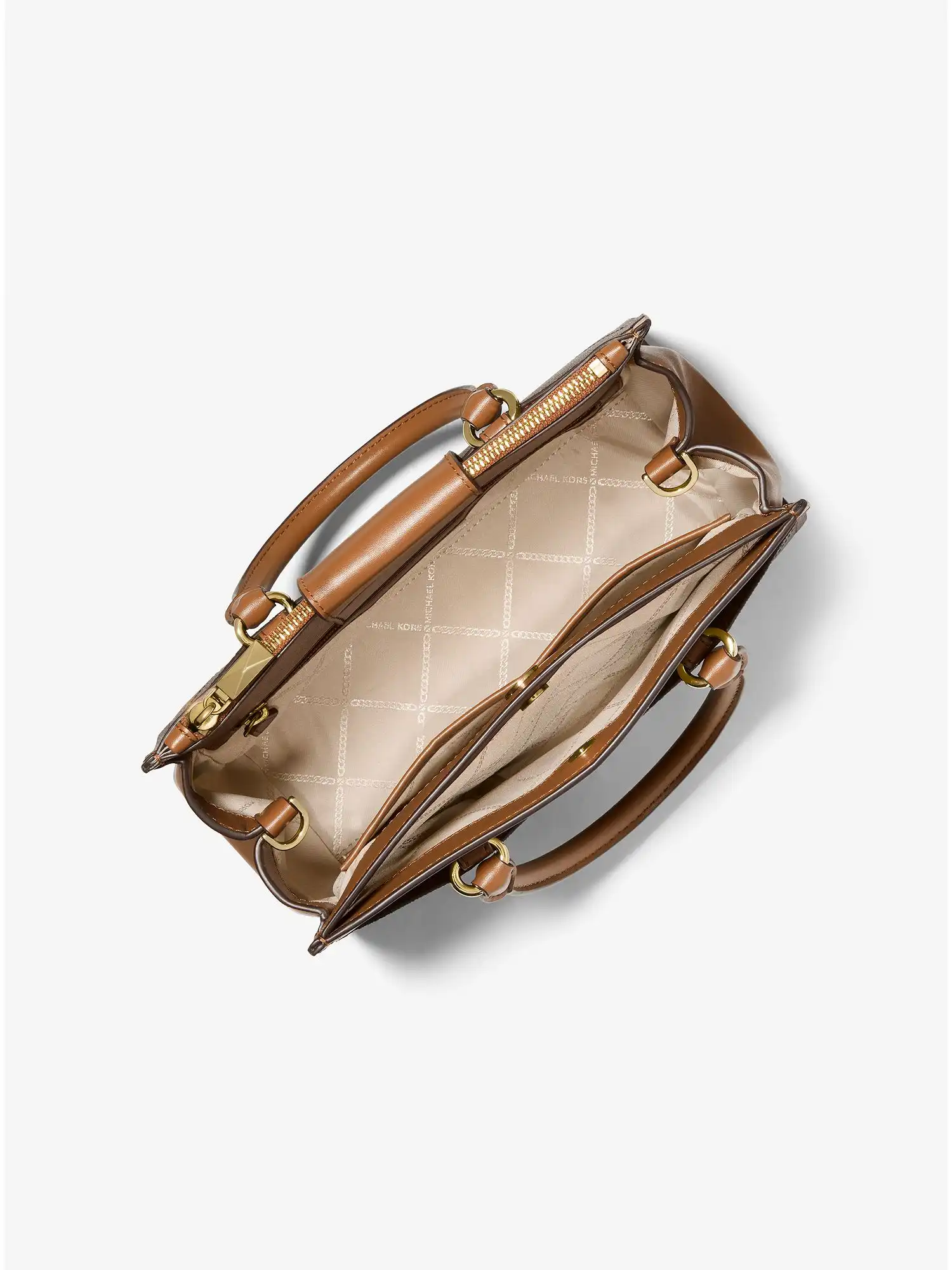 everly medium logo satchel brn acorn