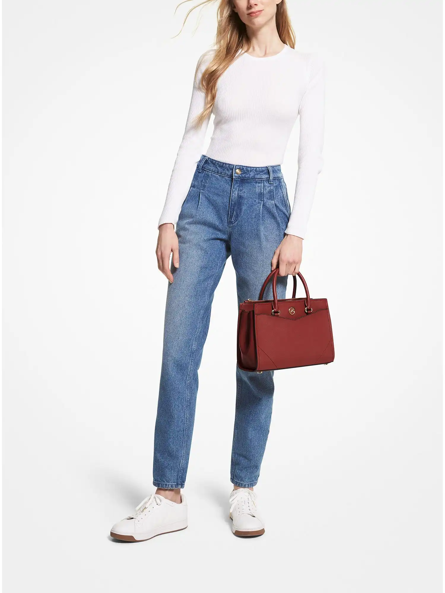 everly medium saffiano leather satchel brandy