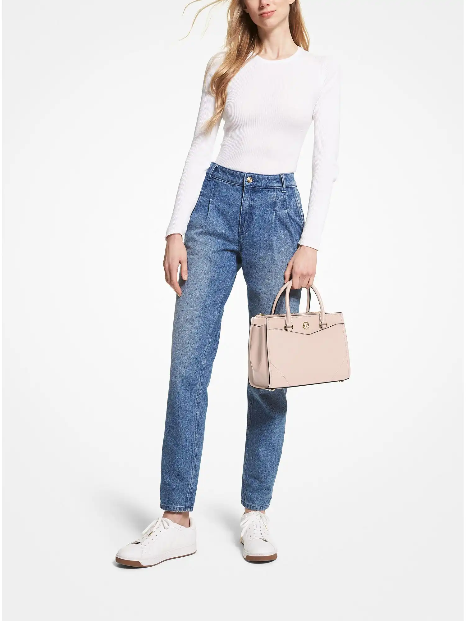 everly medium saffiano leather satchel soft pink