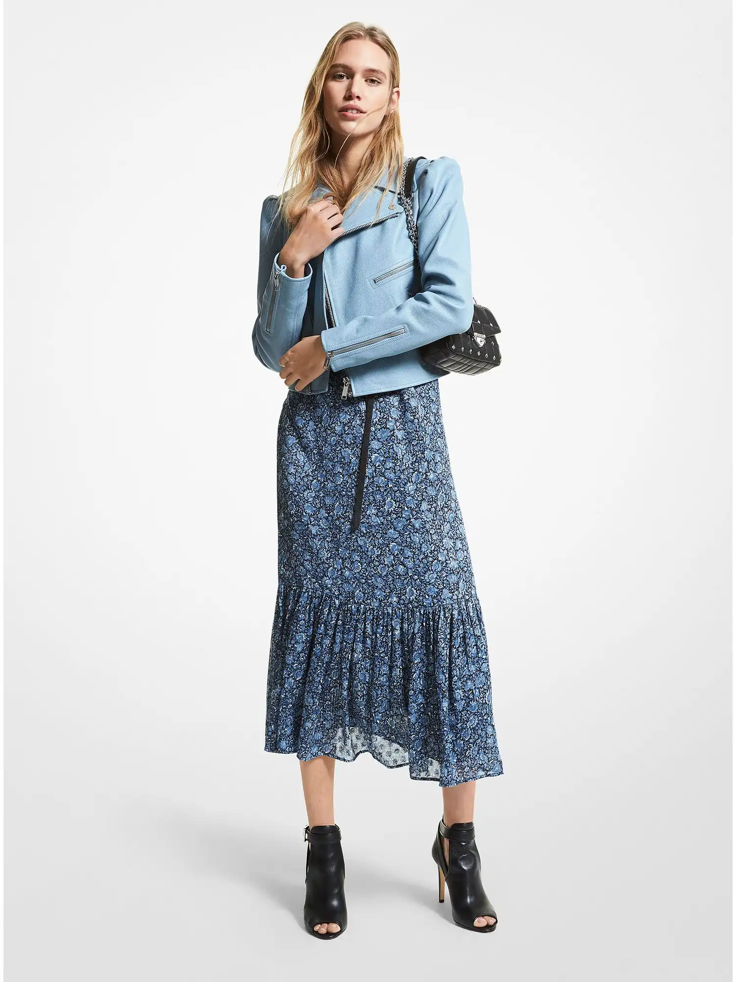 fanning leather open toe ankle boot black