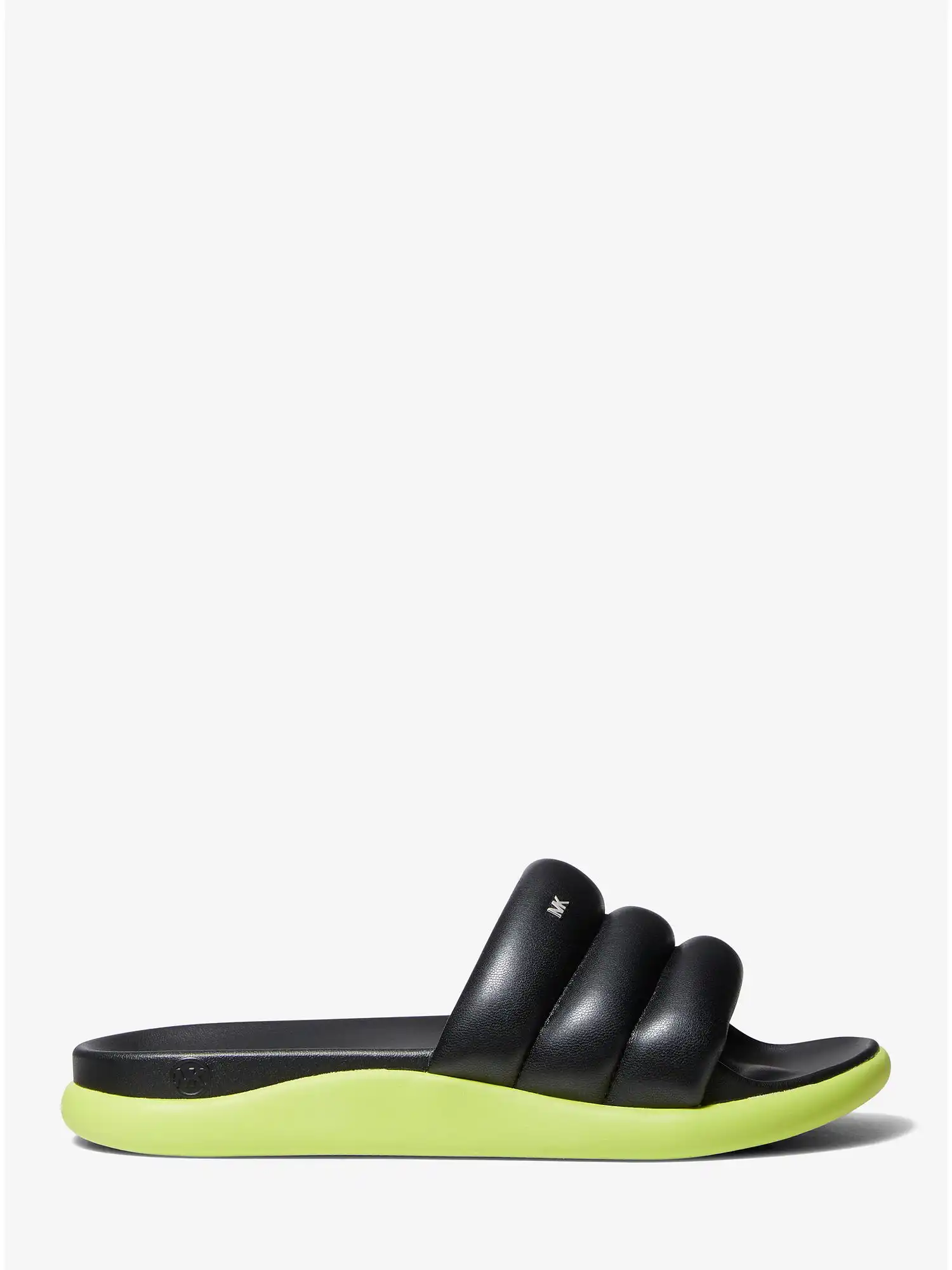 finnie quilted faux leather slide sandal black combo