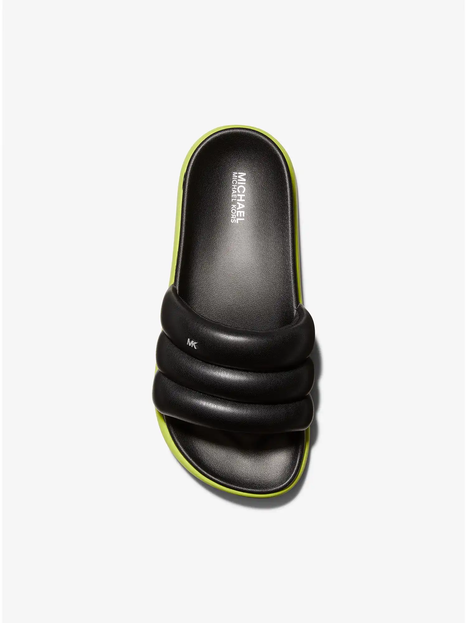 finnie quilted faux leather slide sandal black combo