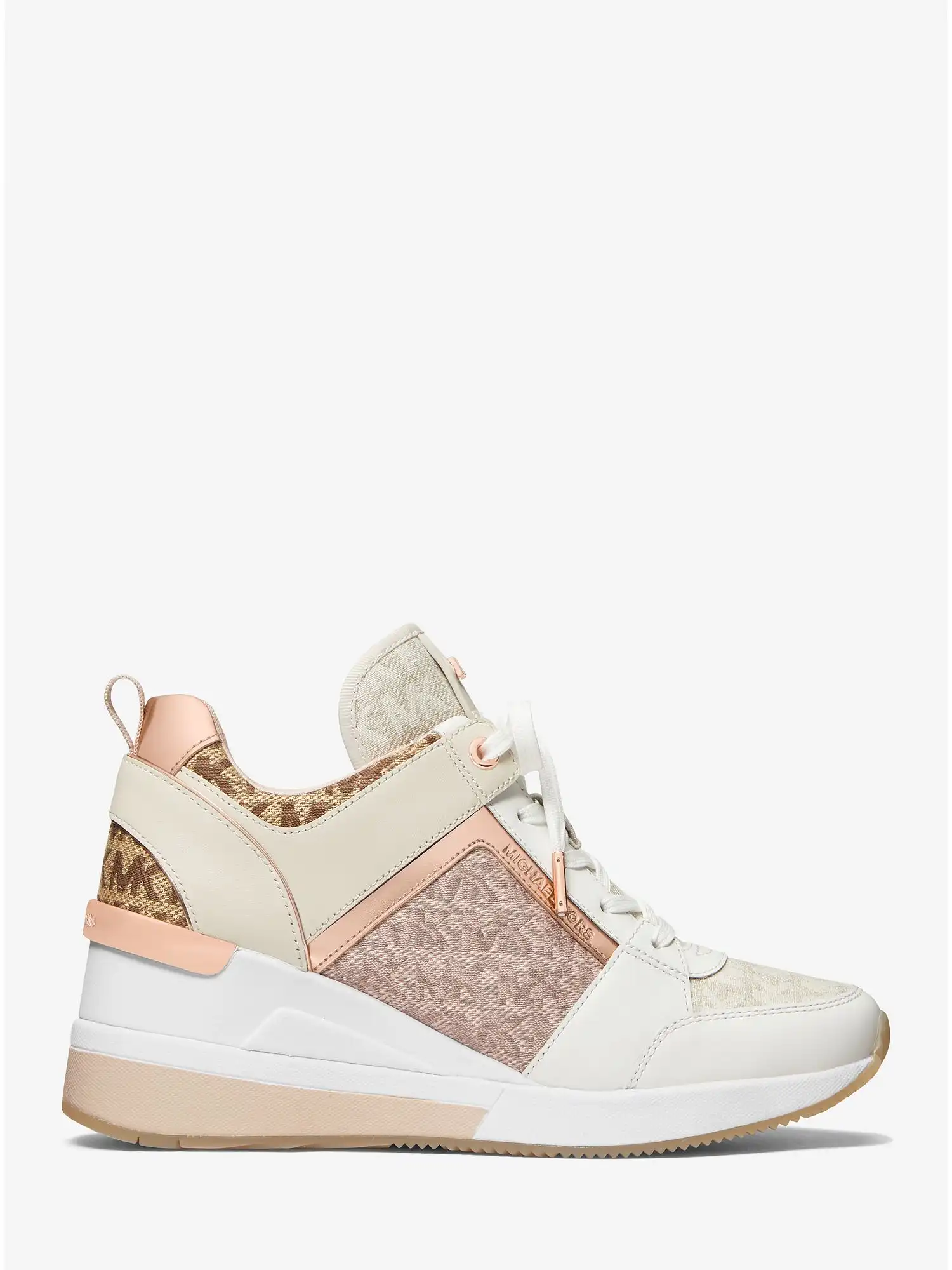 georgie color block leather and logo jacquard trainer natural combo