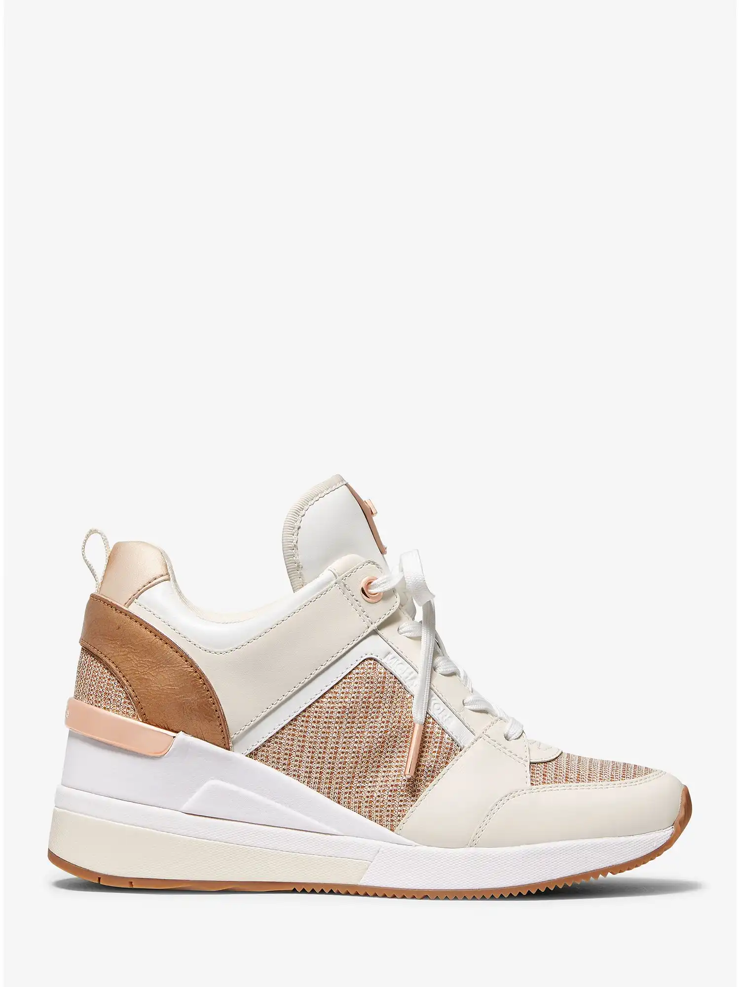 georgie leather and glitter chain mesh trainer dark copper