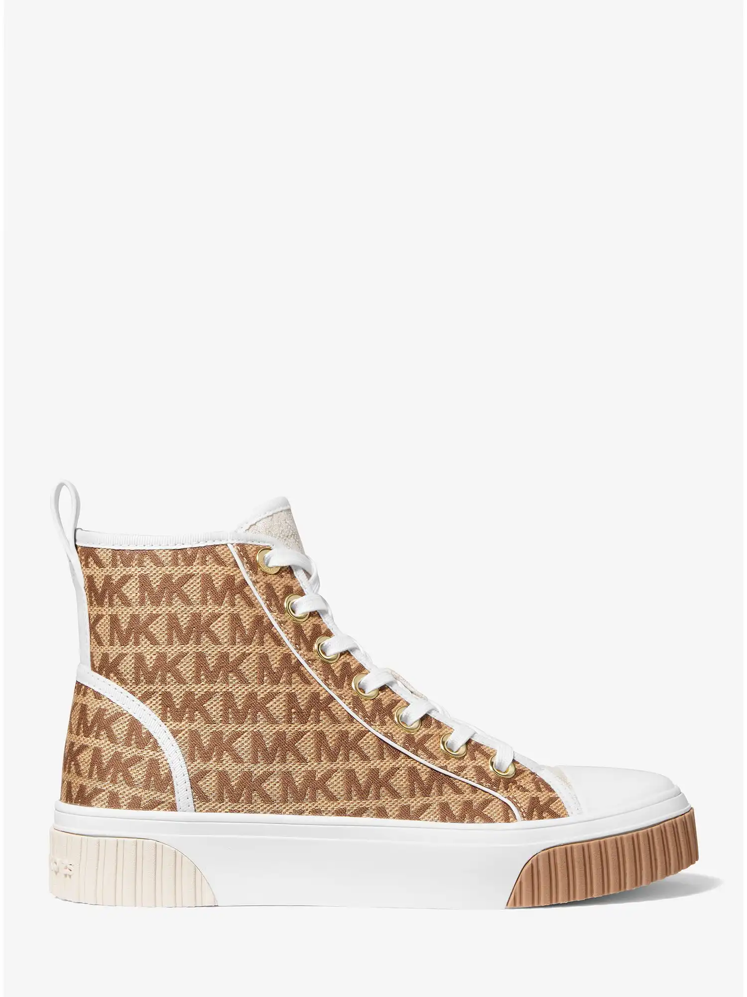 gertie color block logo jacquard high top sneaker camel