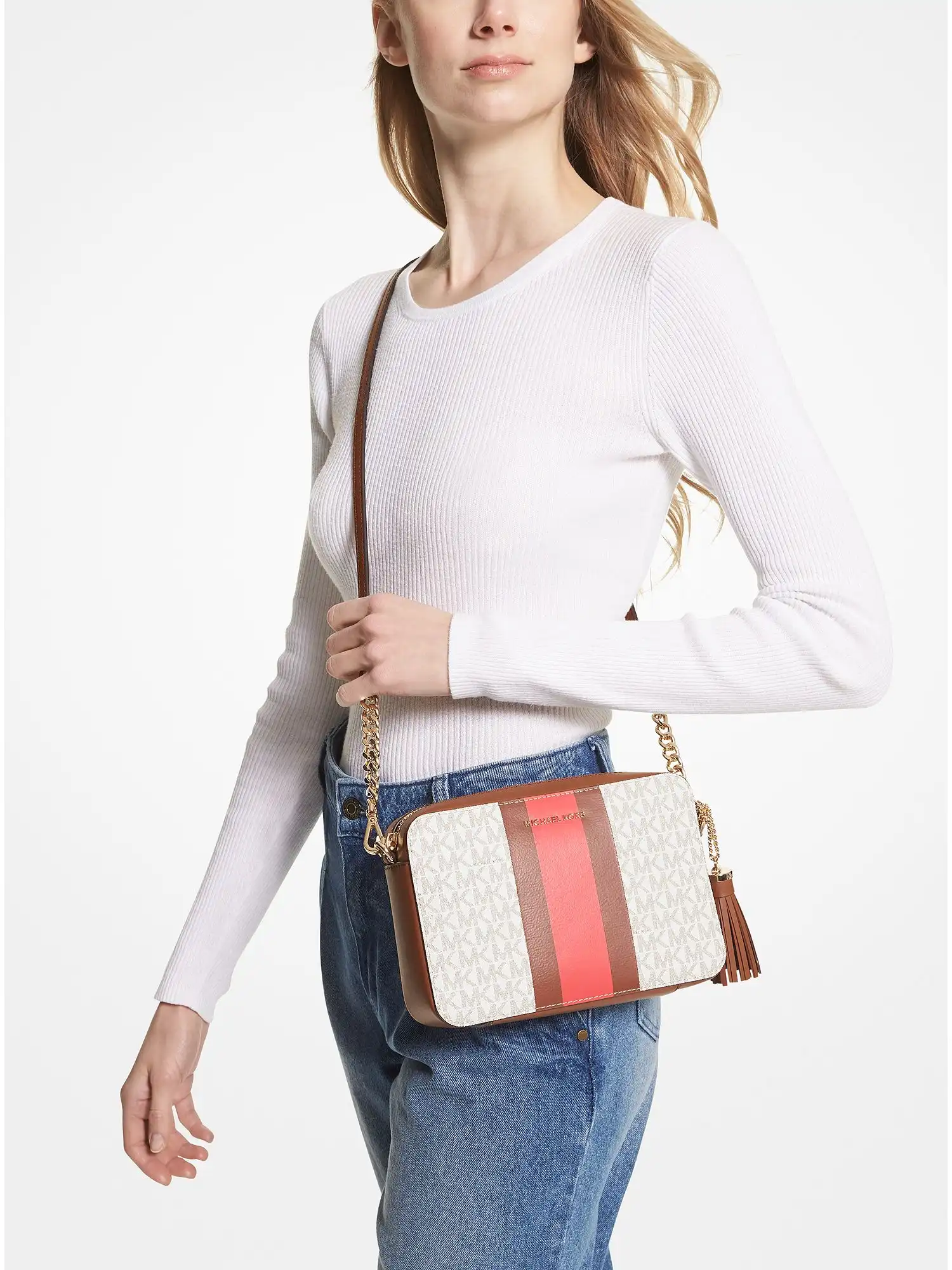 ginny medium logo stripe crossbody bag dahlia multi