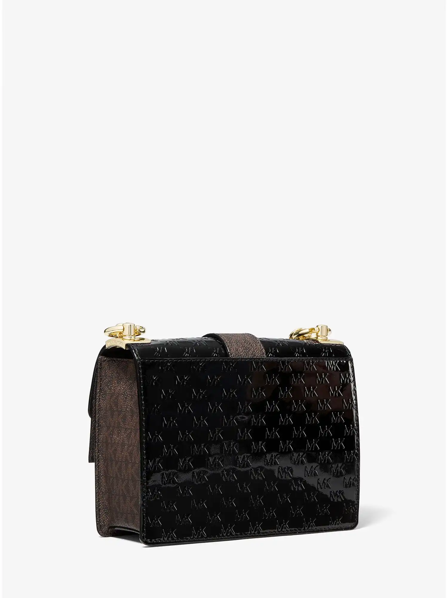 greenwich extra small logo embossed patent leather crossbody bag black