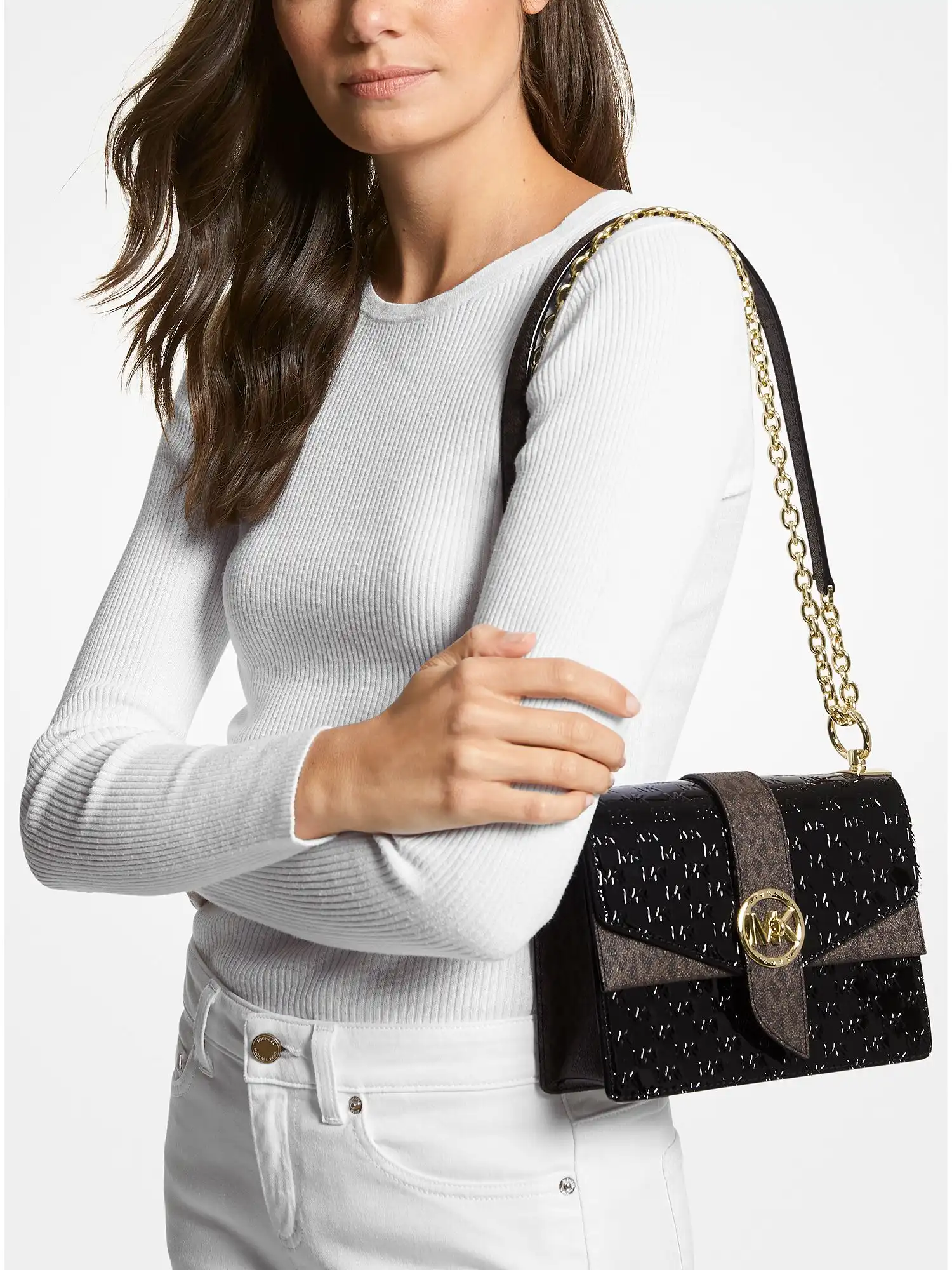 greenwich extra small logo embossed patent leather crossbody bag black