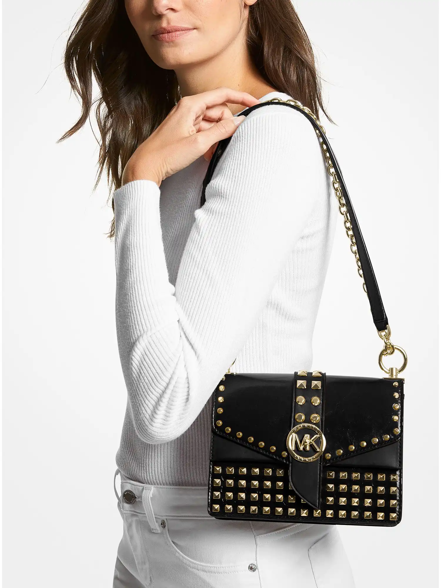 greenwich extra small studded patent leather crossbody bag black