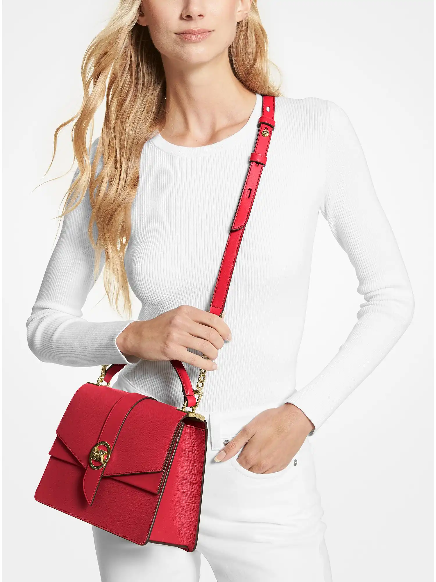 greenwich medium saffiano leather satchel crimson