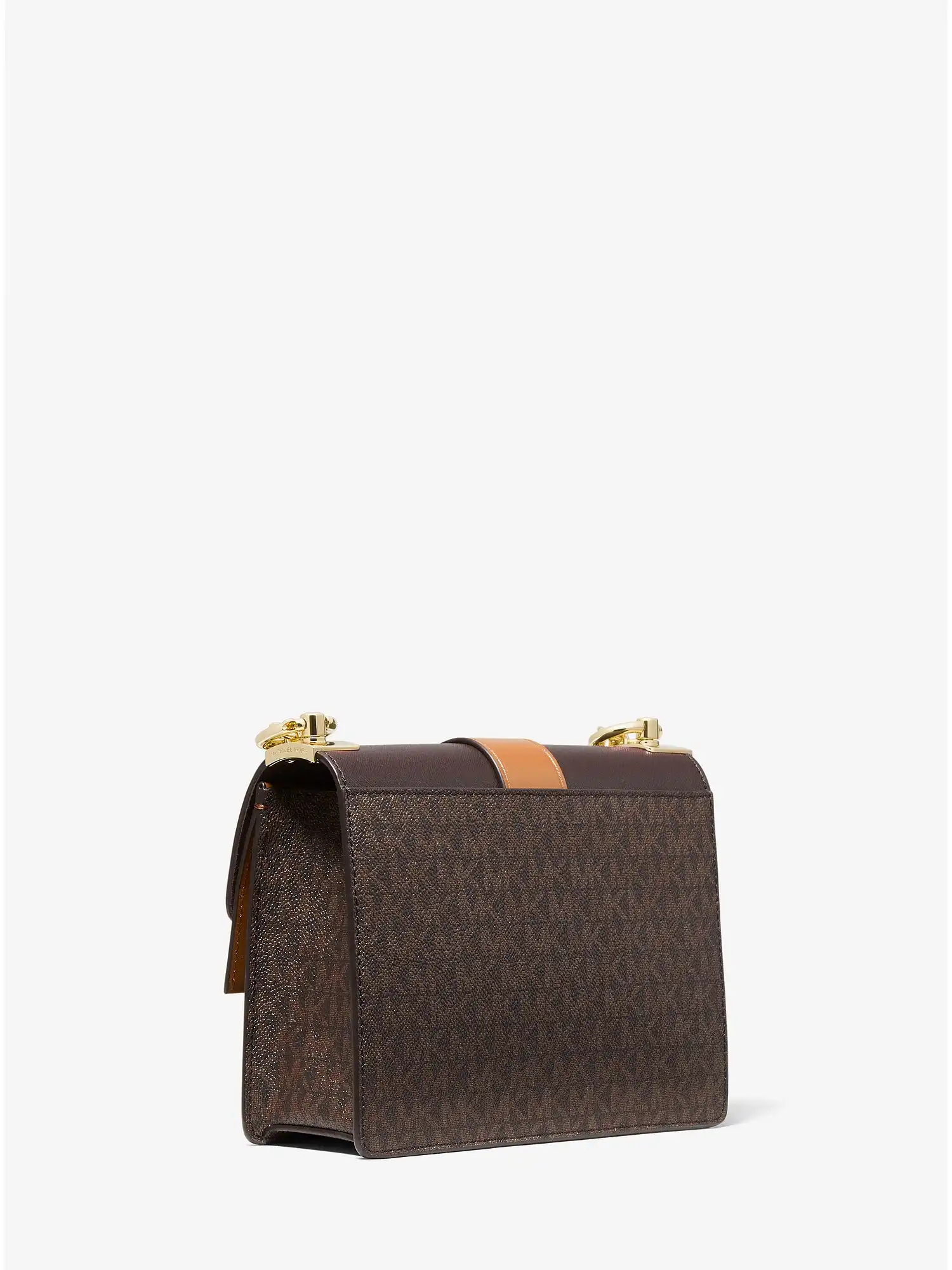 greenwich small color block logo and saffiano leather crossbody bag brn acorn