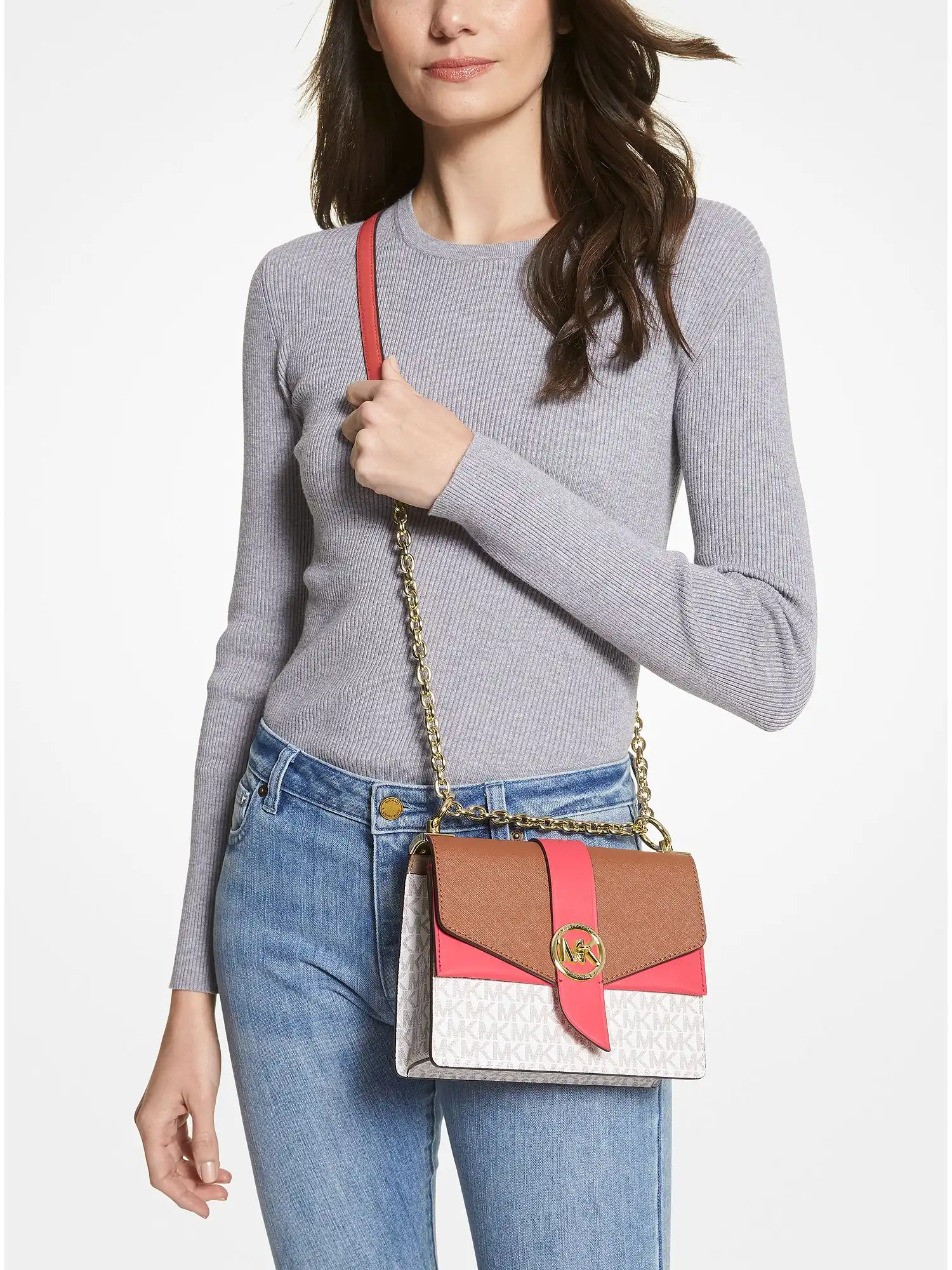 greenwich small color block logo and saffiano leather crossbody bag dahlia multi