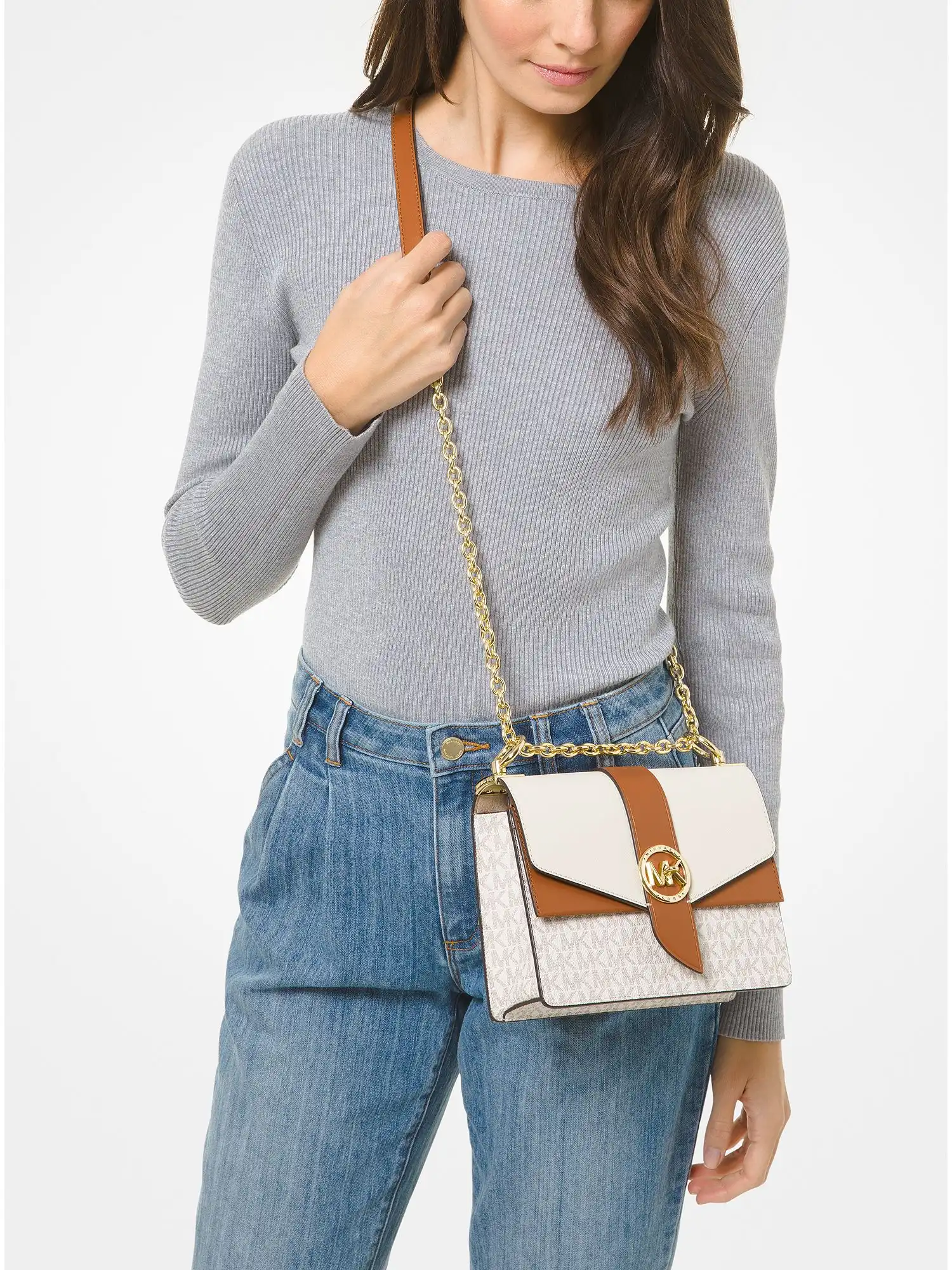 greenwich small color block logo and saffiano leather crossbody bag vanilla acorn
