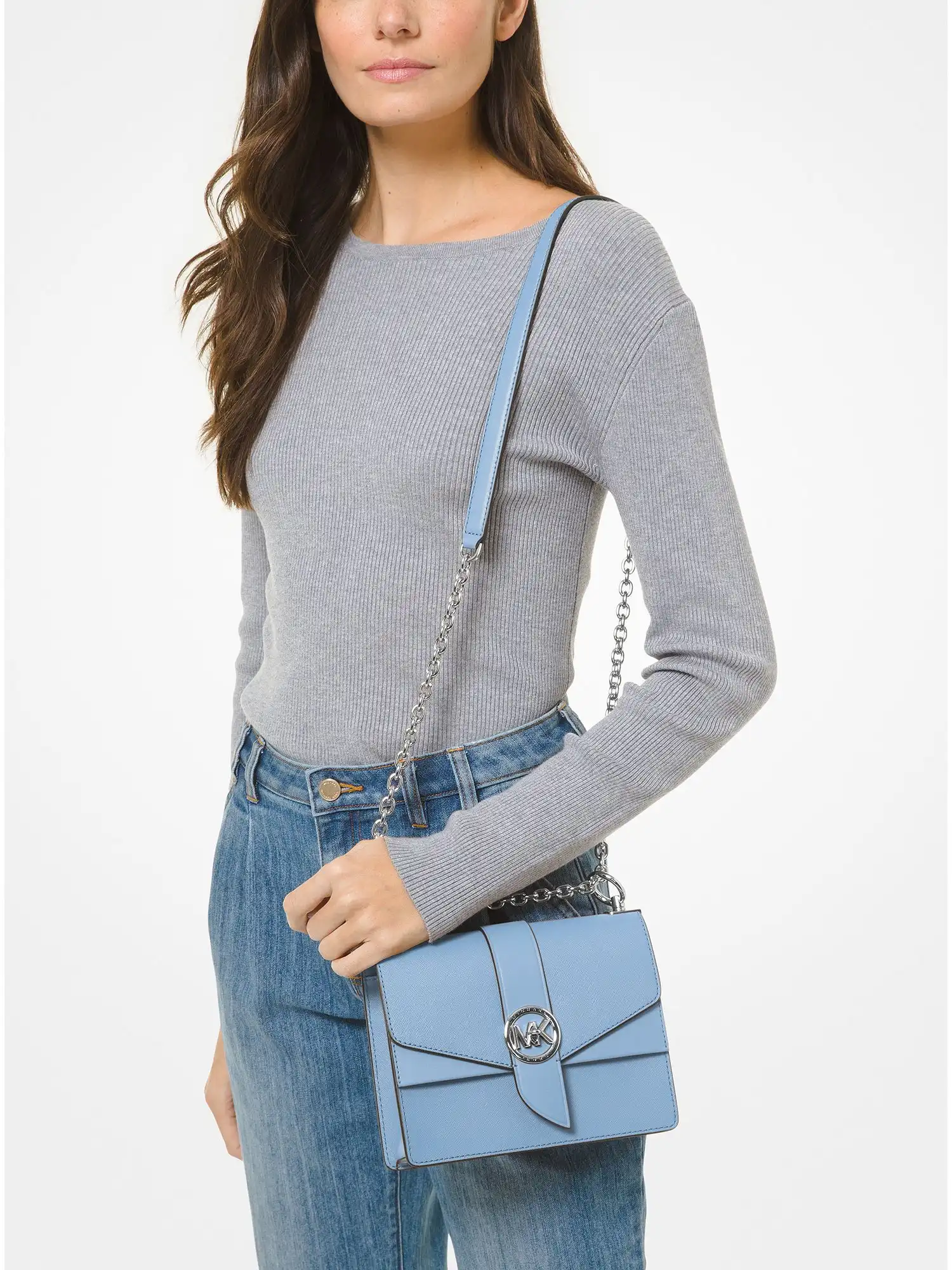 greenwich small saffiano leather crossbody bag chambray