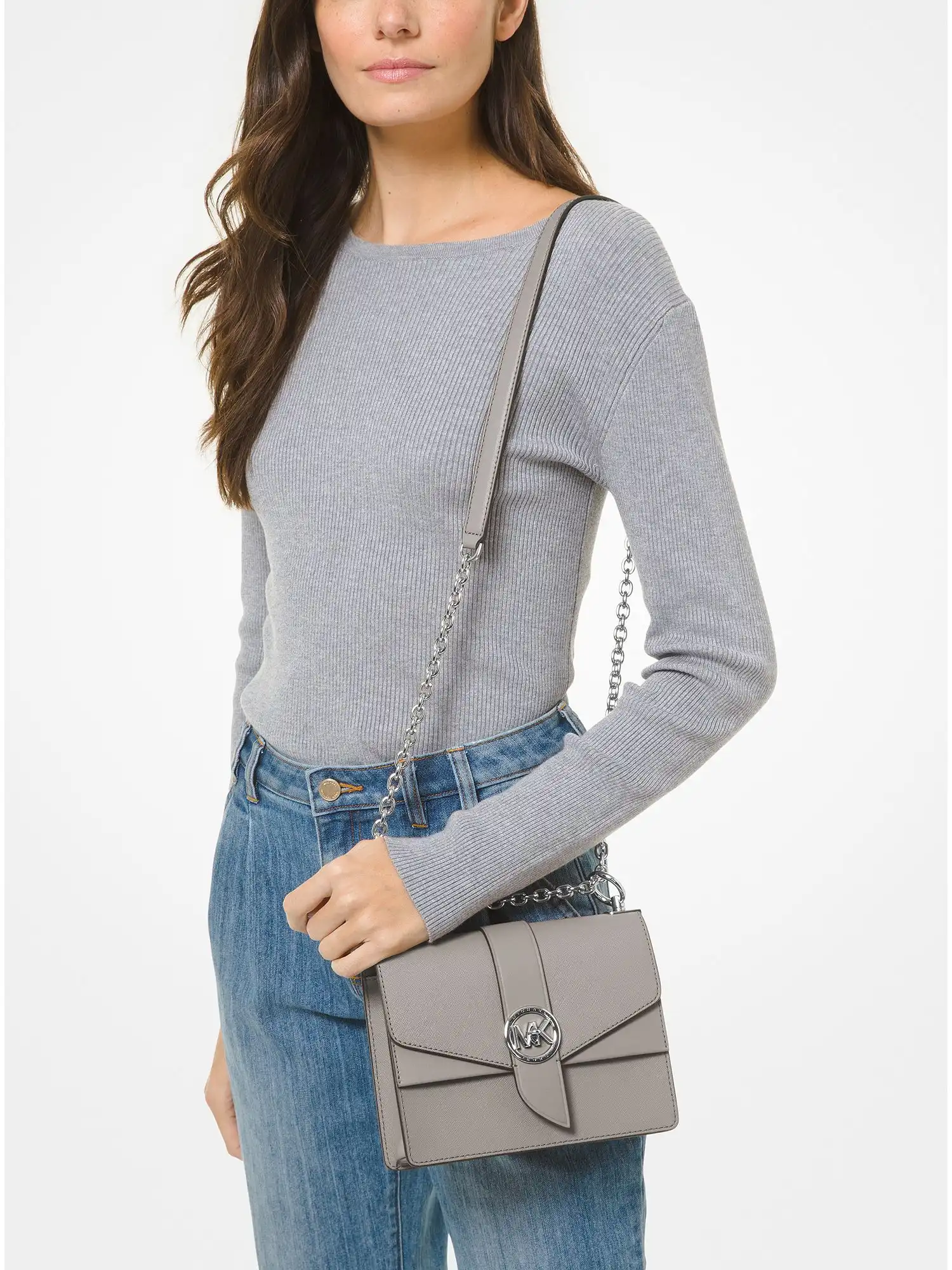greenwich small saffiano leather crossbody bag pearl grey