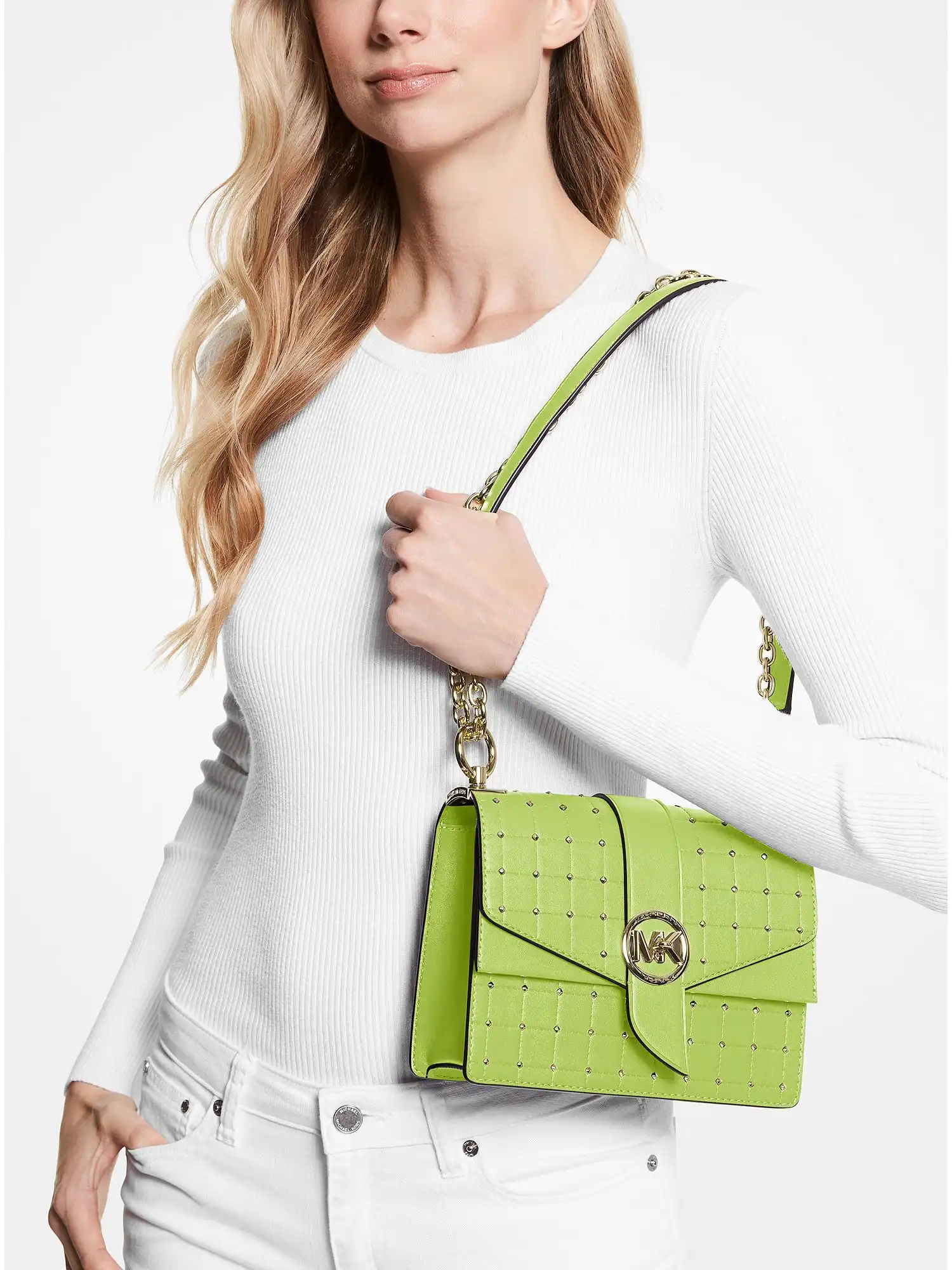 greenwich small studded quilted faux leather crossbody bag brt limeade