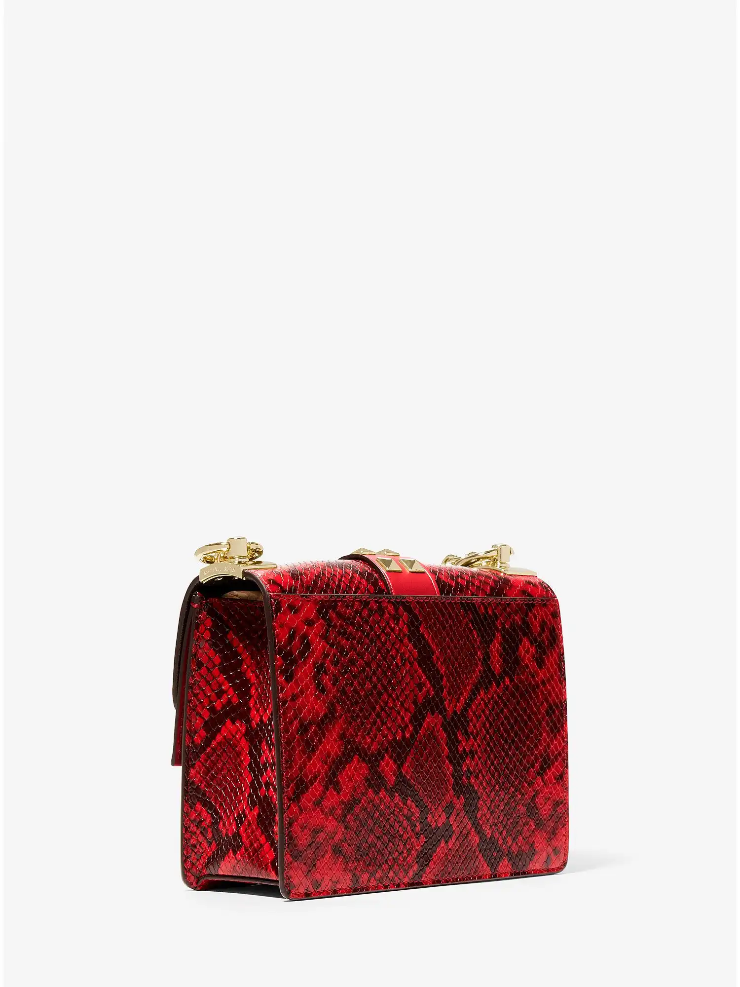 greenwich small studded snake embossed leather crossbody bag crimson