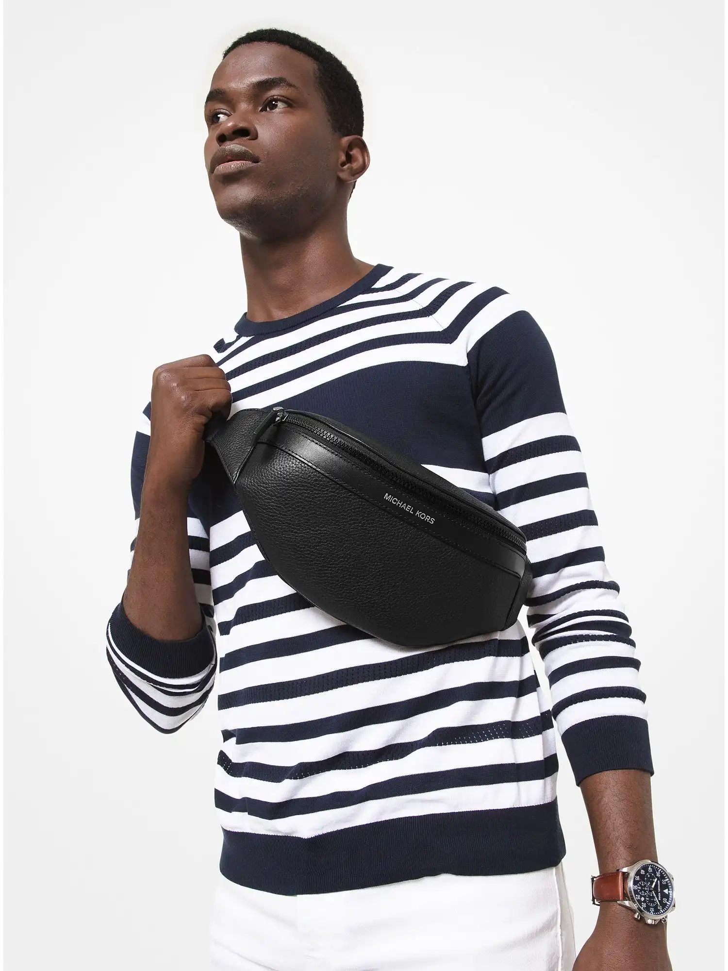 greyson pebbled leather sling pack black