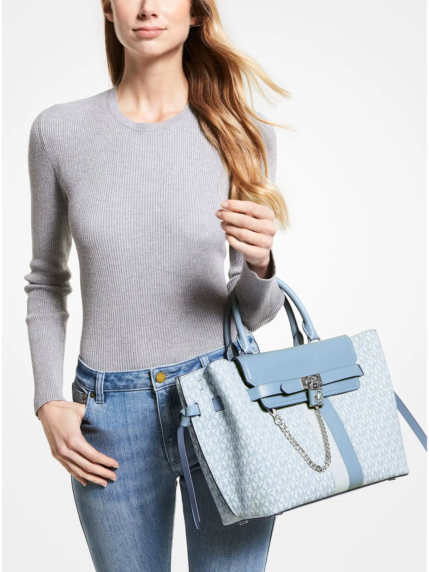 hamilton legacy large logo stripe belted satchel soft sky multi