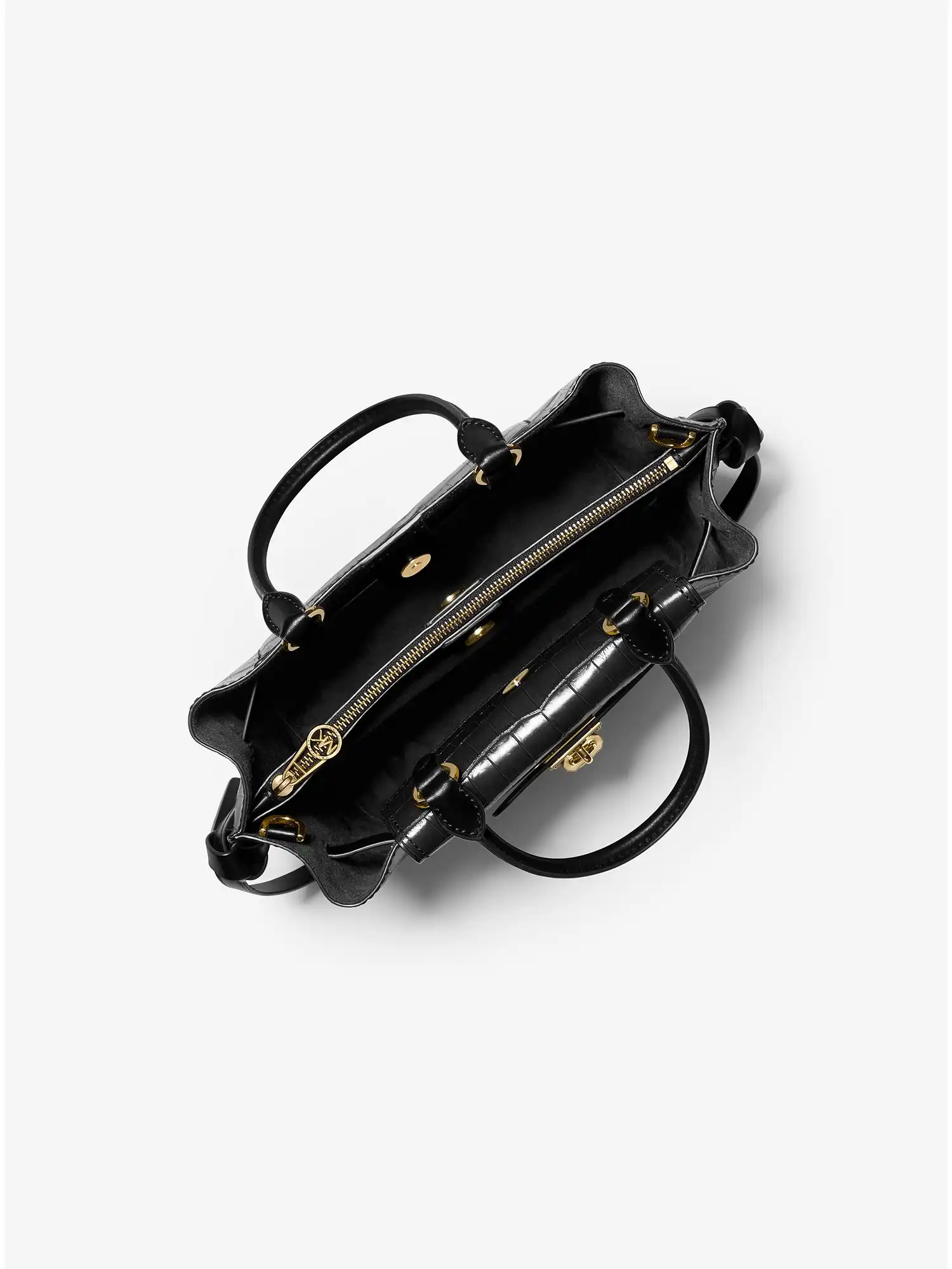 hamilton legacy small crocodile embossed leather belted satchel black