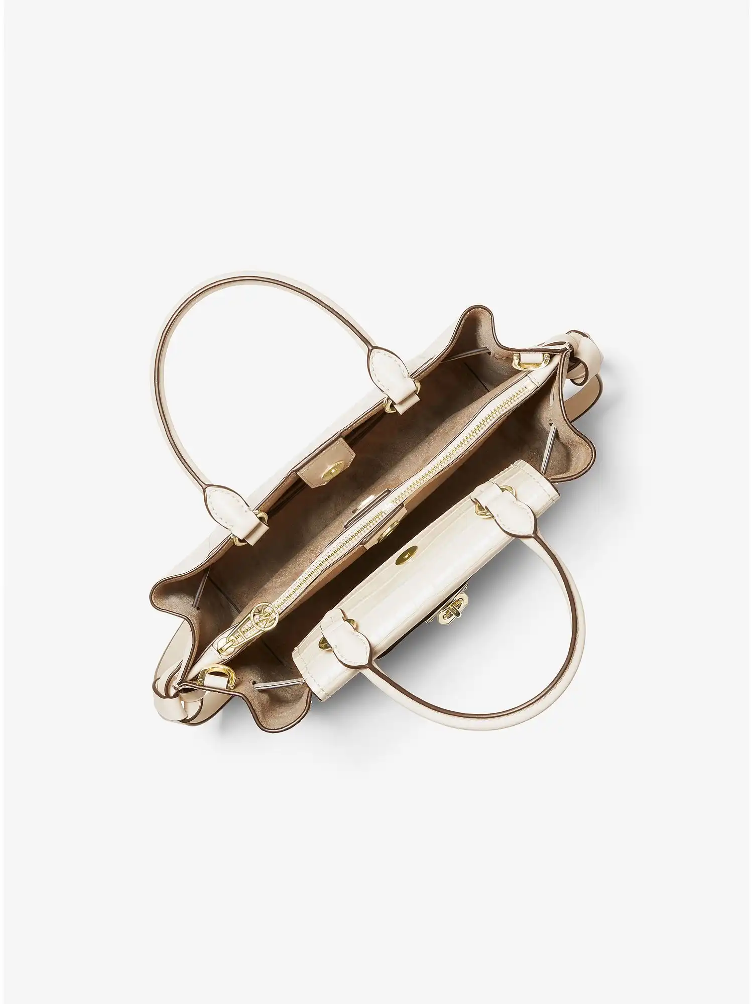 hamilton legacy small crocodile embossed leather belted satchel lt cream