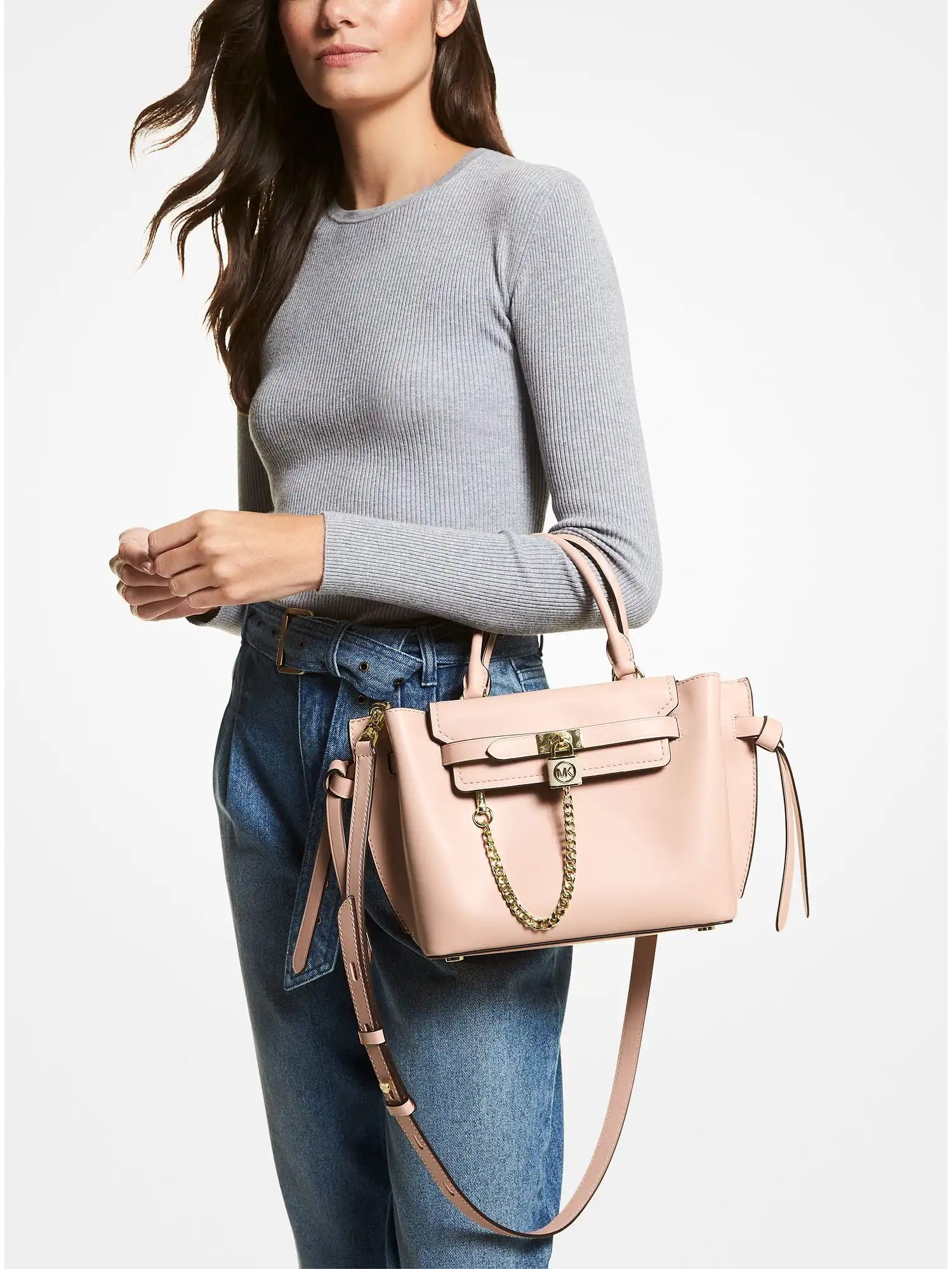 hamilton legacy small leather belted satchel soft pink