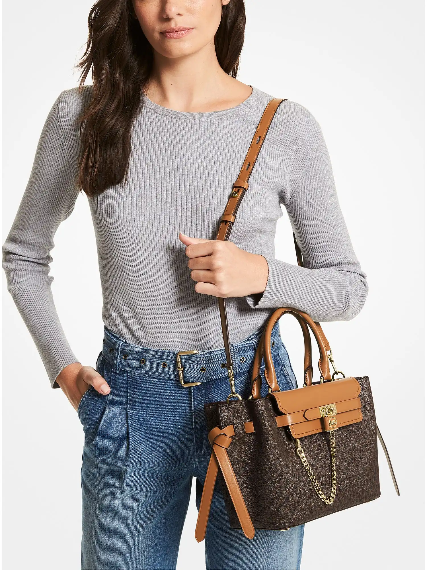 hamilton legacy small logo belted satchel brn acorn